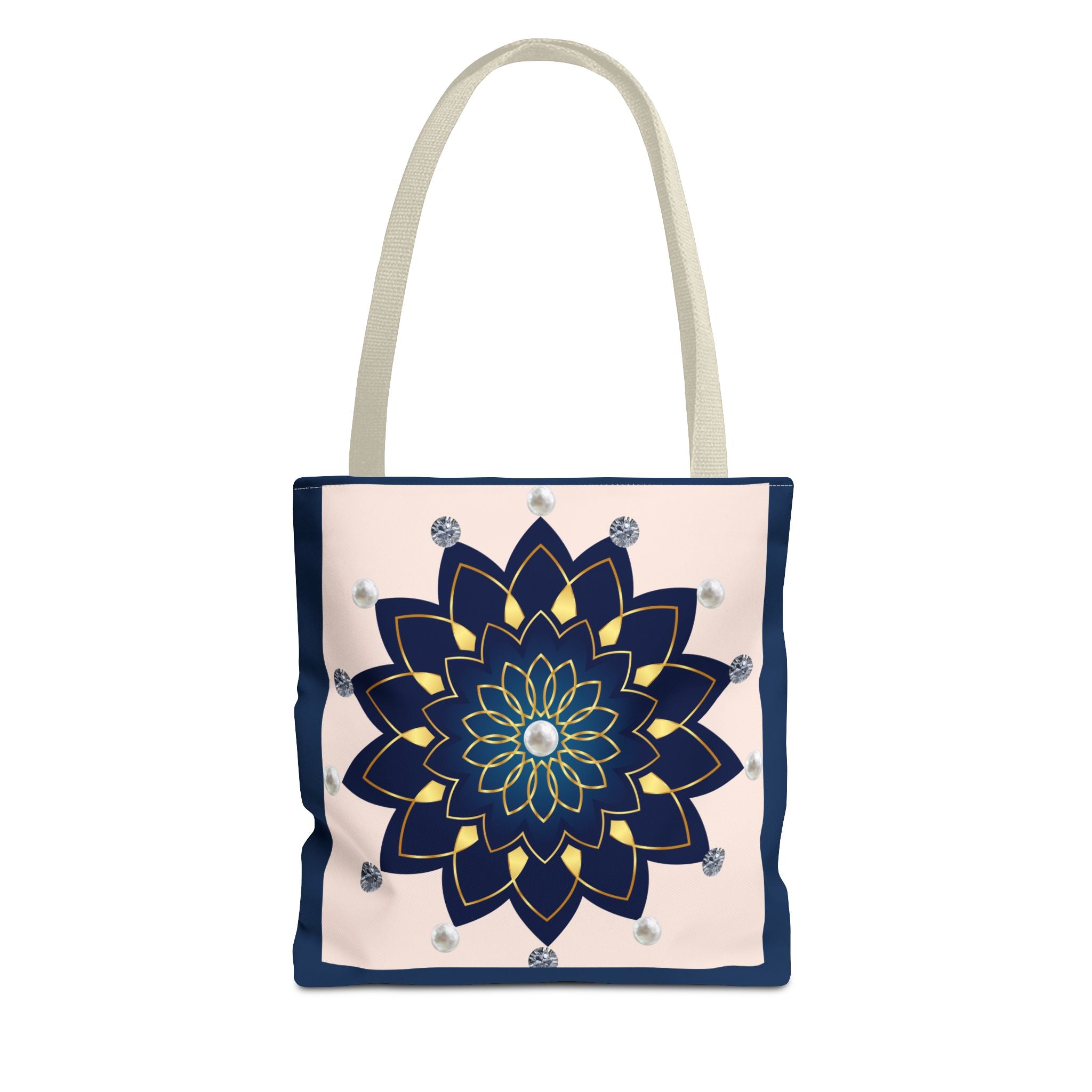Mandala Floral Tote Bag — Navy 'Love, [Signature]' All-Over Print