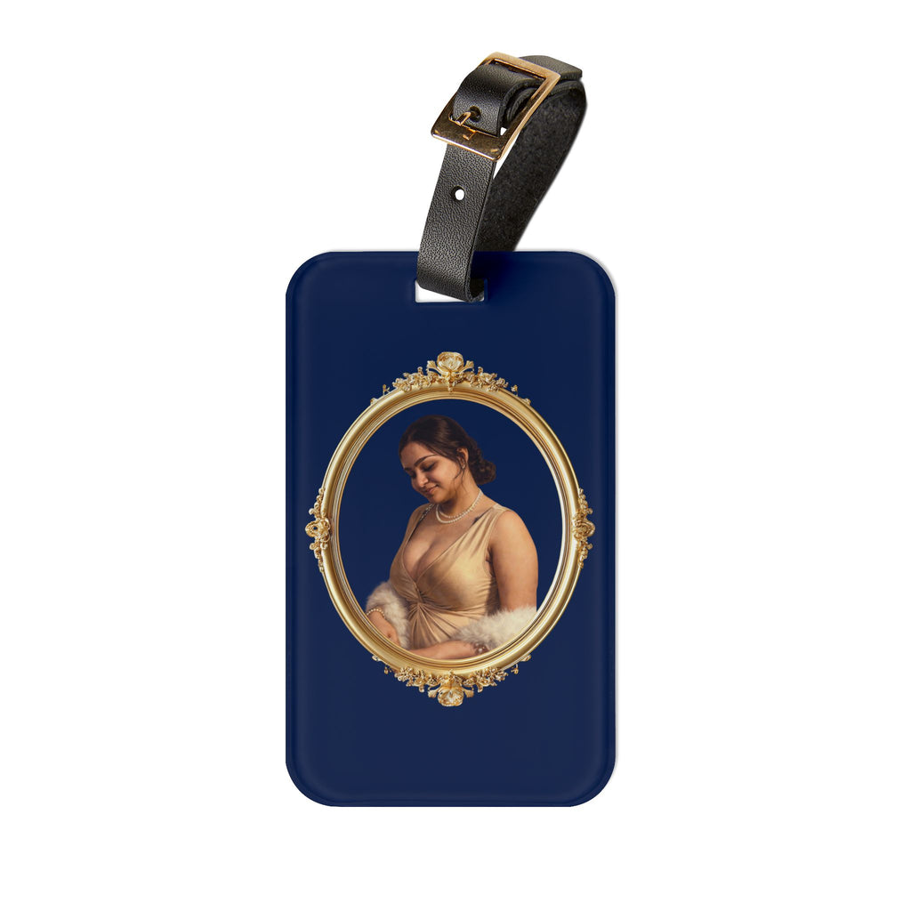 Vintage Portrait Luggage Tag — Elegant Gold Frame Travel ID