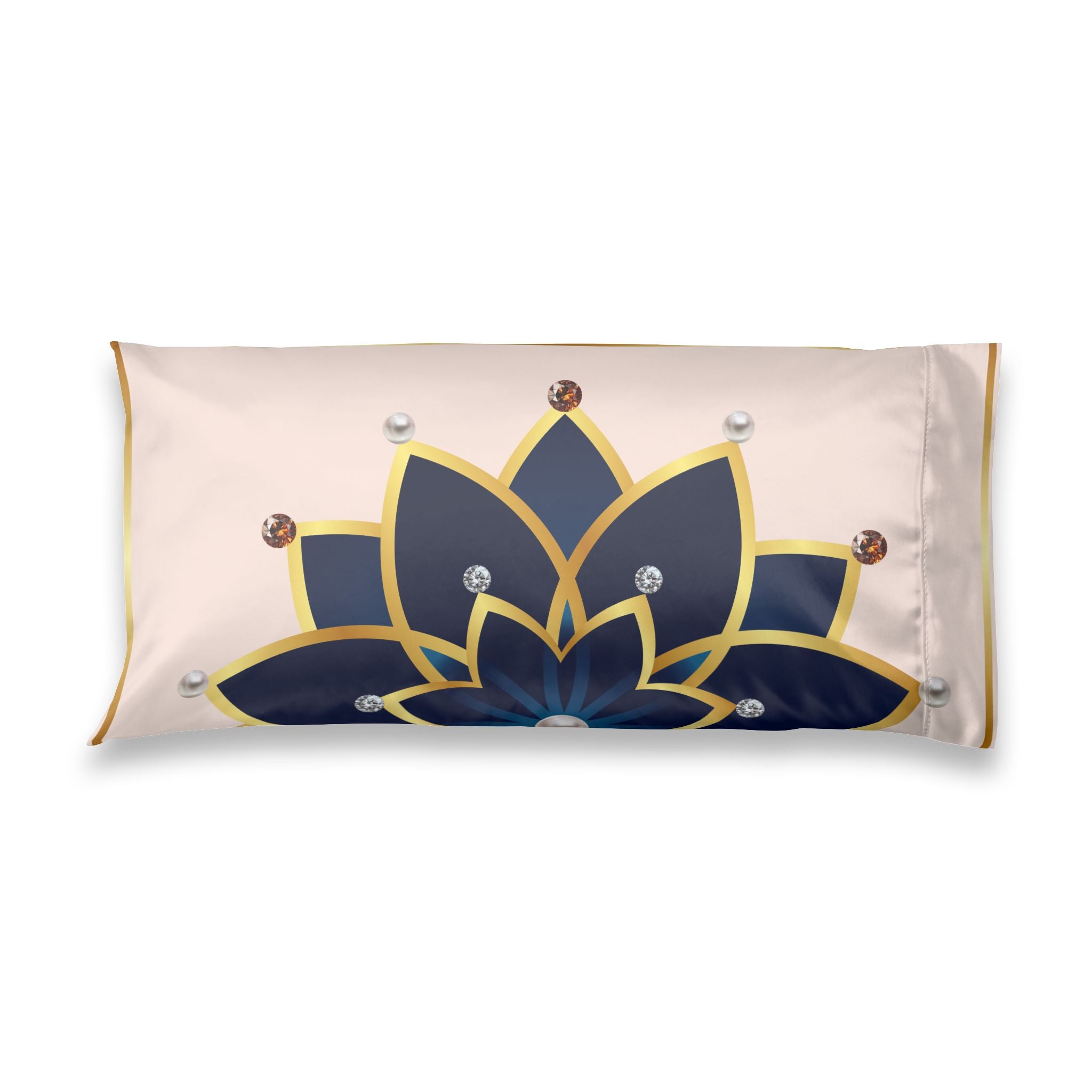Satin Pillowcase — Navy & Gold Lotus Design Long Decorative Pillowcase