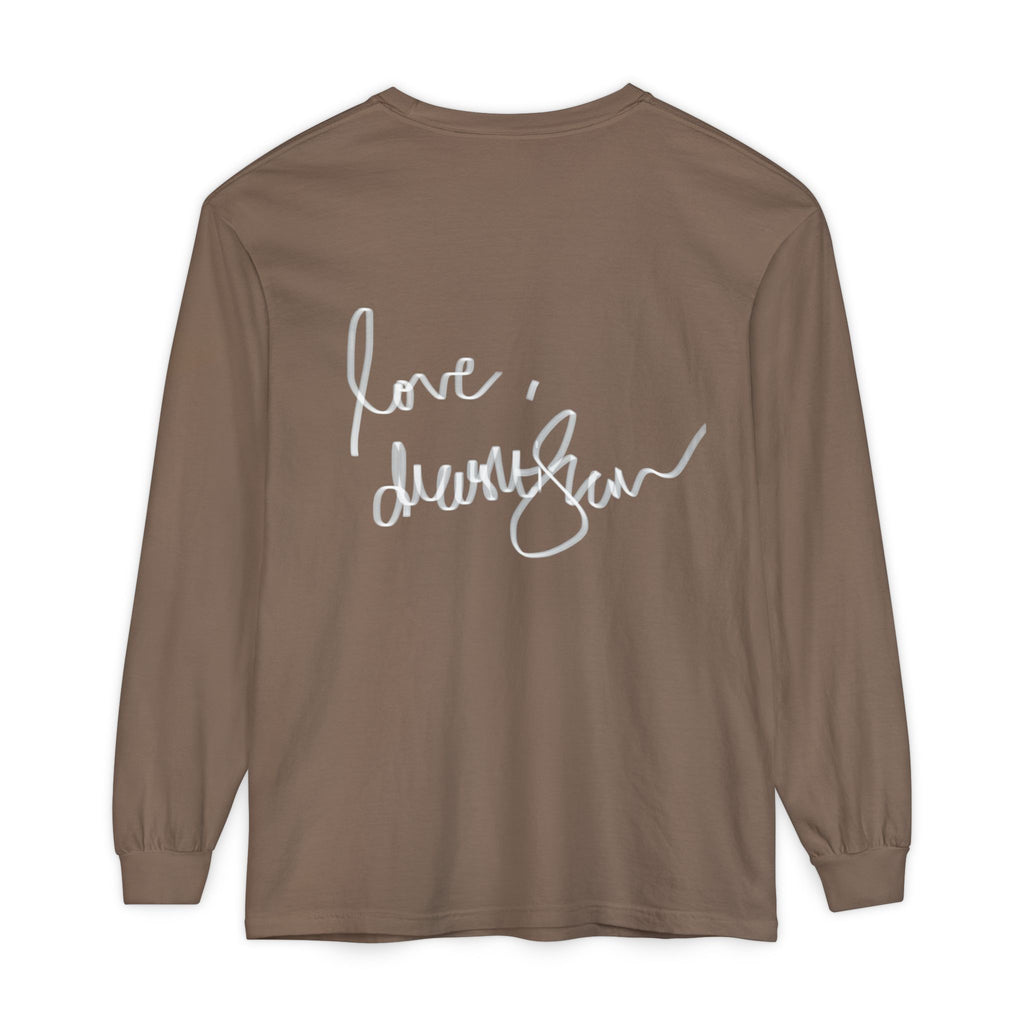 Shell Portrait Long Sleeve Tee — “We Will Be Home” Back Script