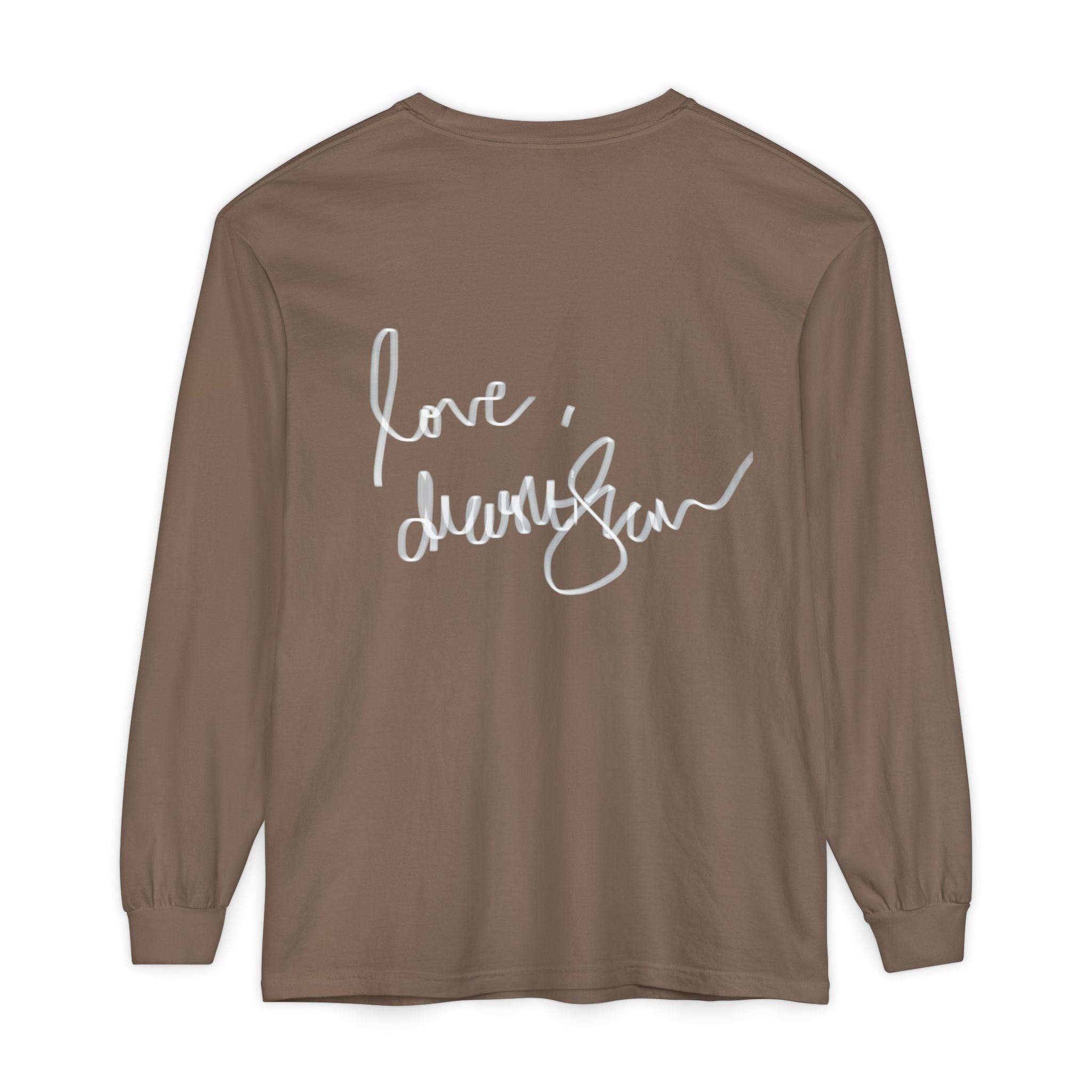 Shell Portrait Long Sleeve Tee — “We Will Be Home” Back Script