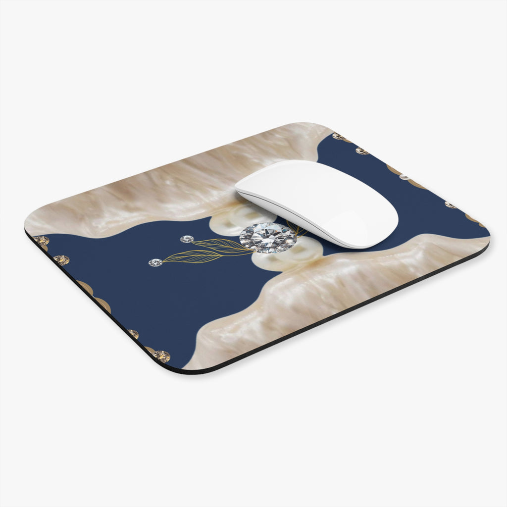 Pearl & Diamond Nautical Mouse Pad — Elegant Navy Desk Mat