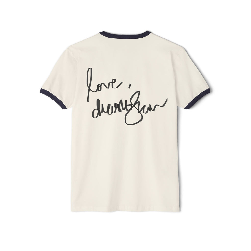 Vintage Glam Ringer Tee — "love, drashti shah" Signature Back