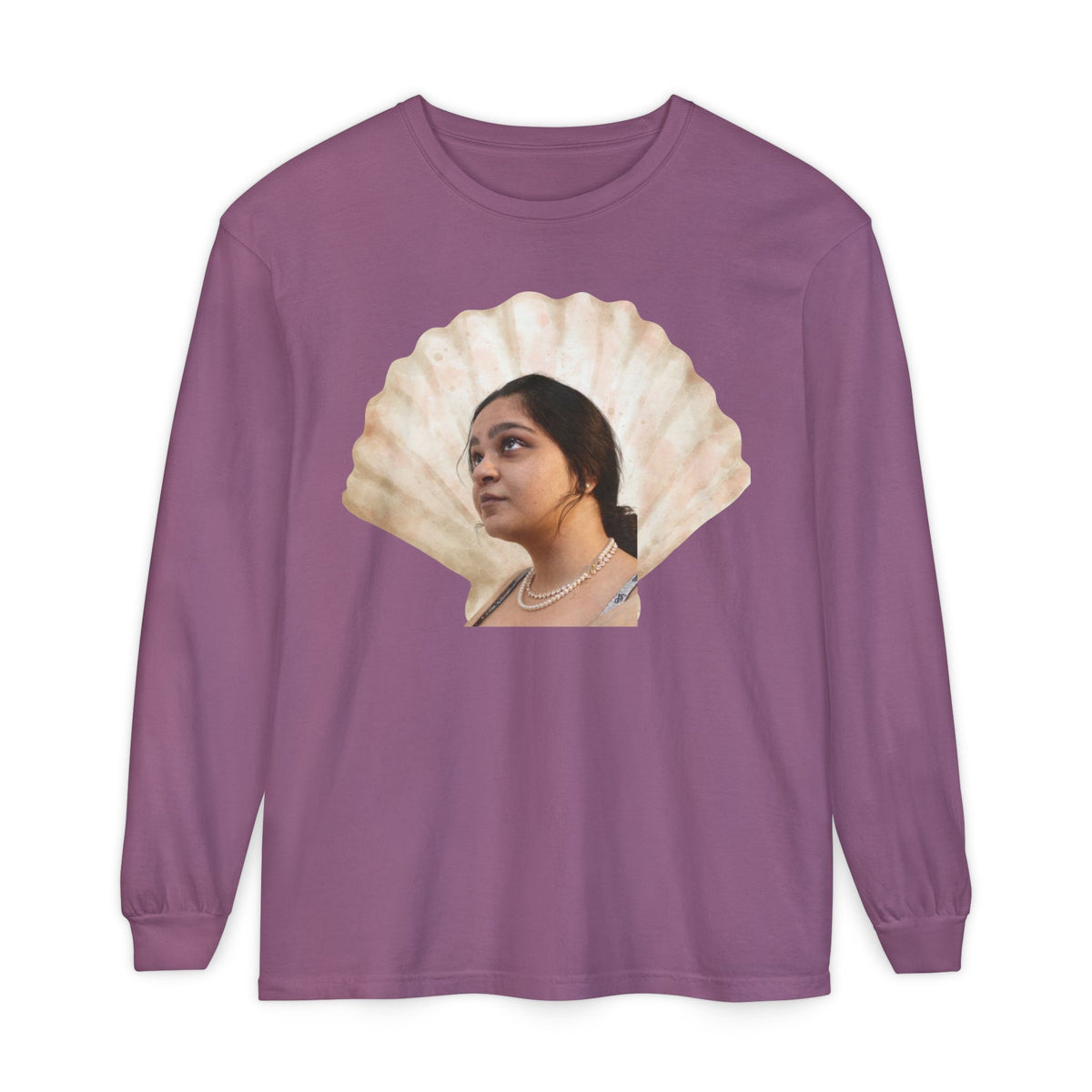 Drashti Shell Portrait Long Sleeve Tee — “We Will Be Home” Back Script