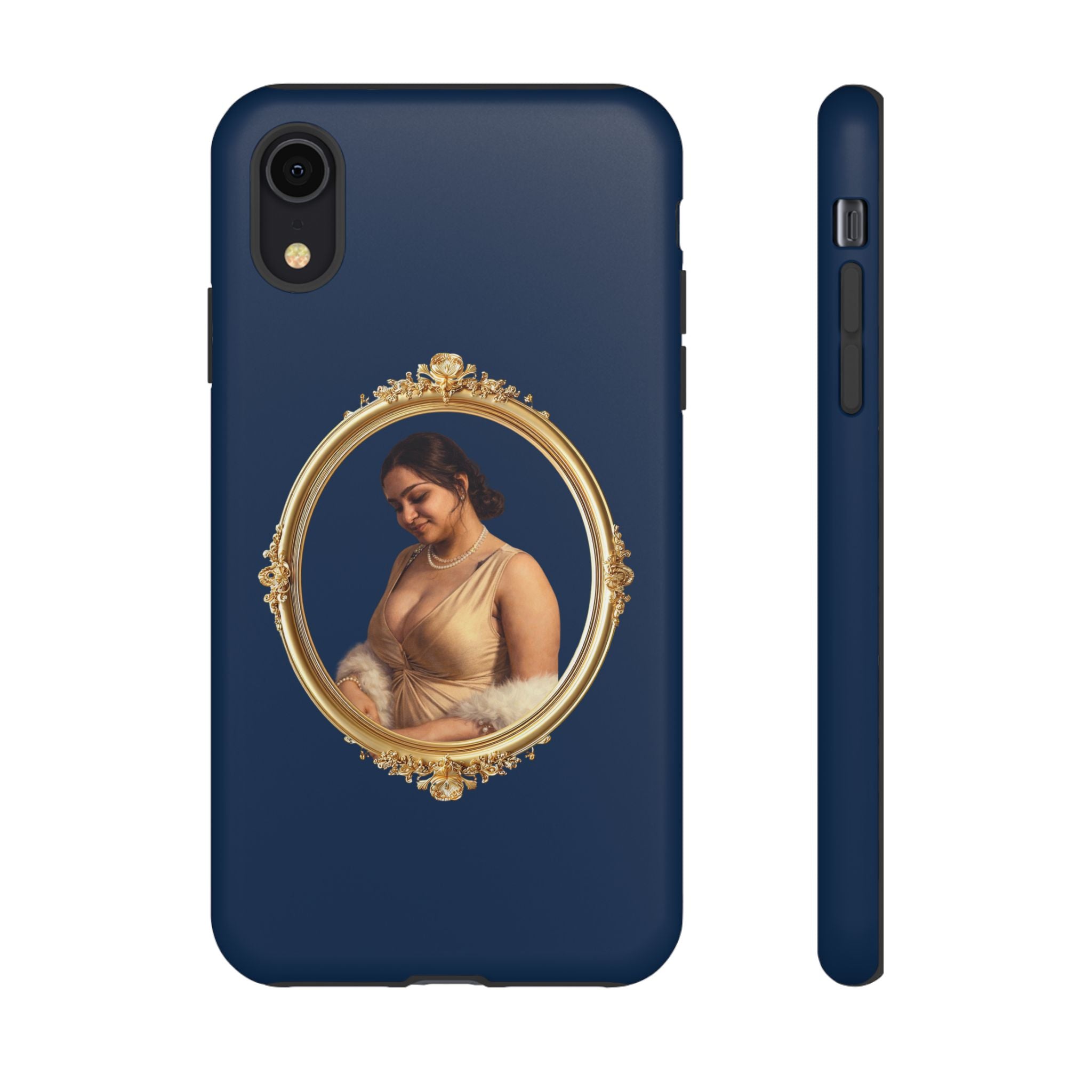 Vintage Portrait Phone Case — Elegant Gold Frame on Navy