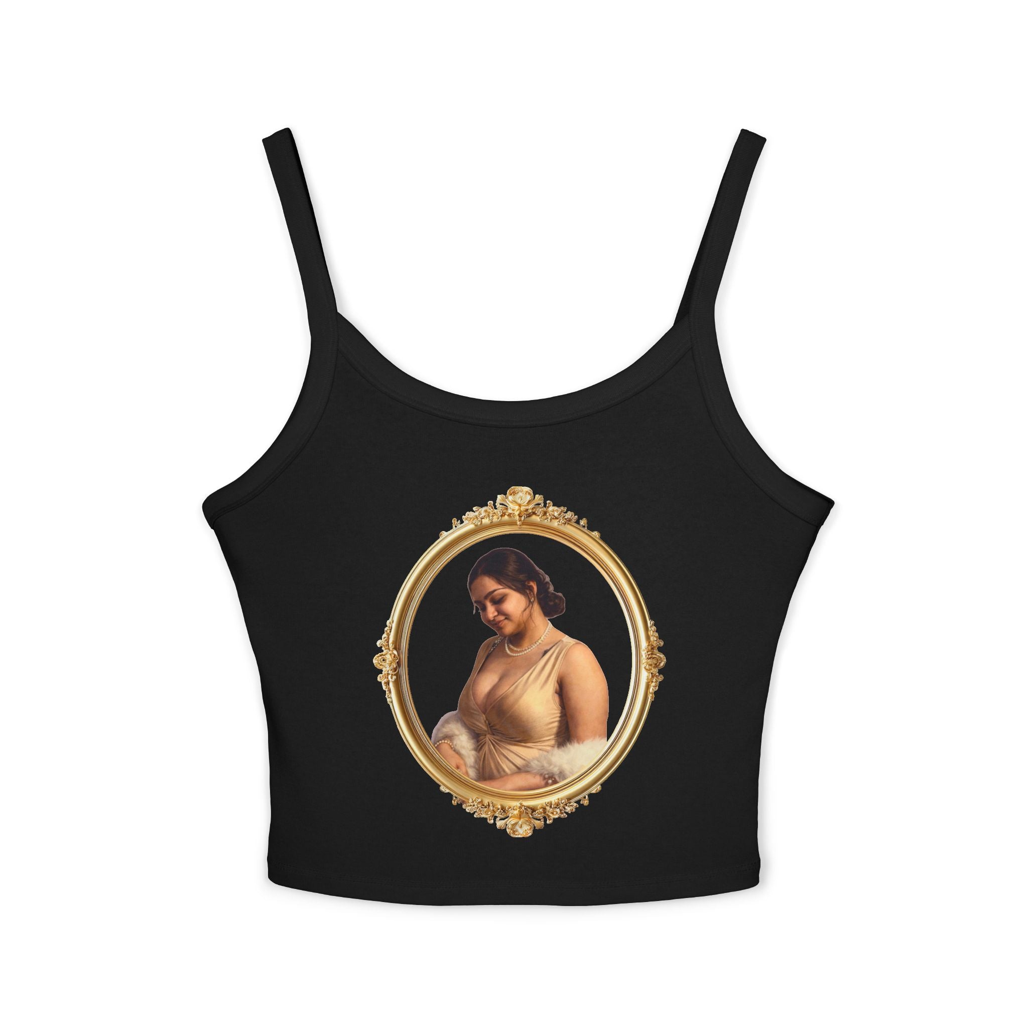 Spaghetti Tank Top — Vintage Portrait Frame with “Love, Always” Handwritten Script