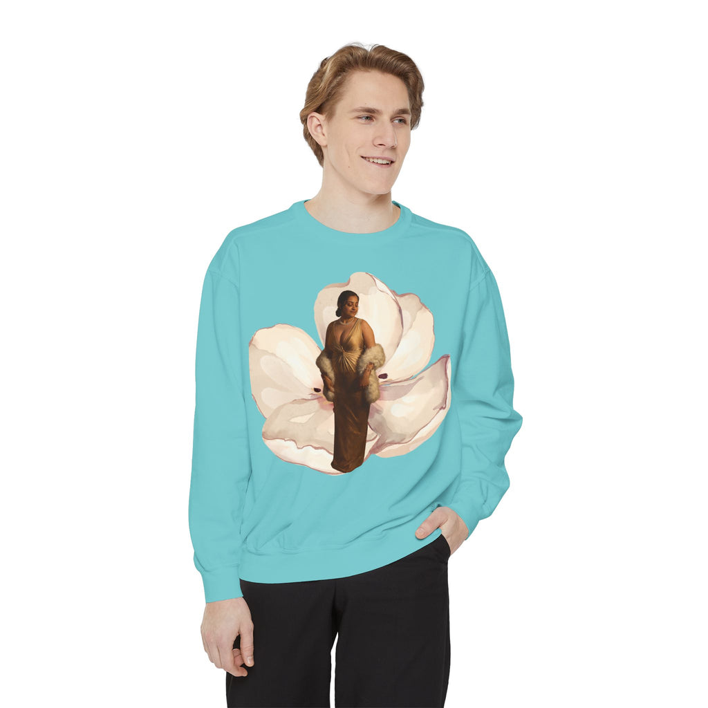 Floral Portrait Sweatshirt — Vintage Gold Frame Art Crewneck