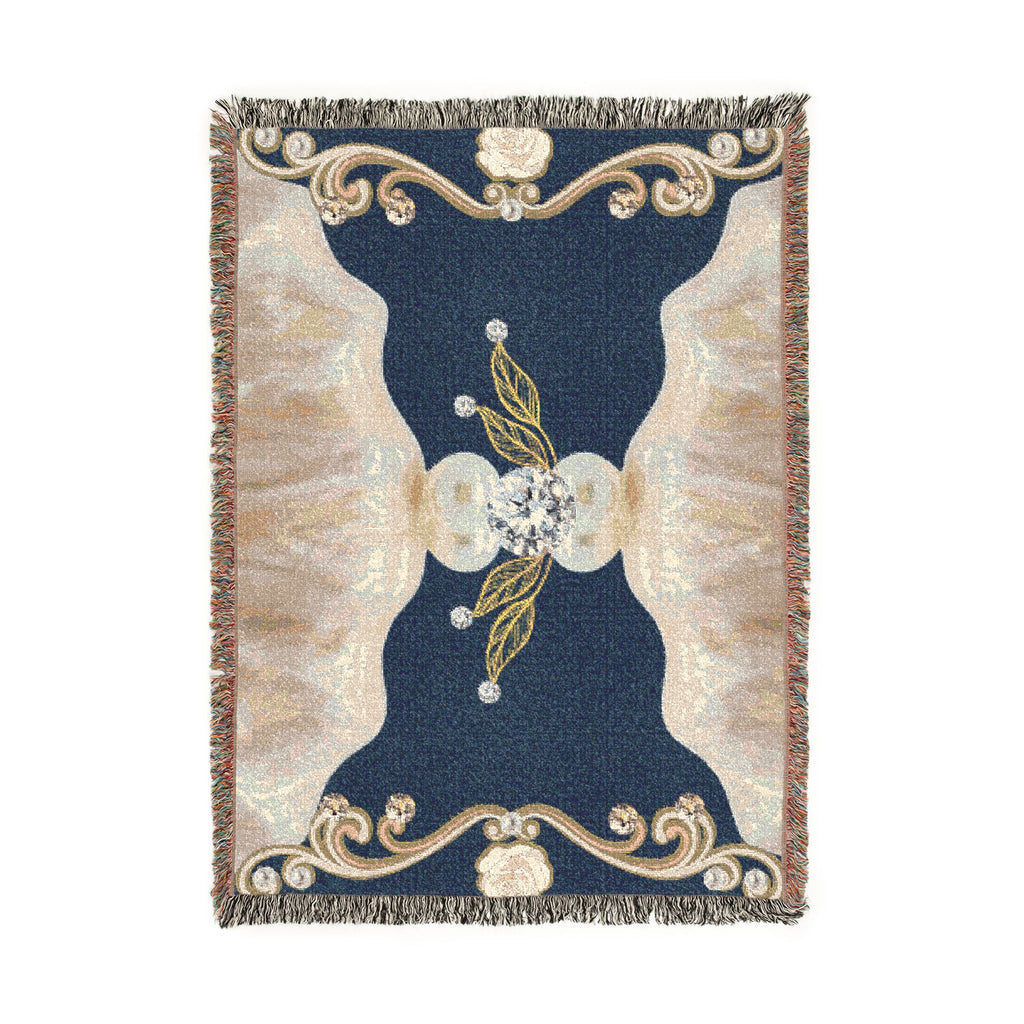 Ornate Woven Throw Blanket — Baroque Navy Floral Medallion