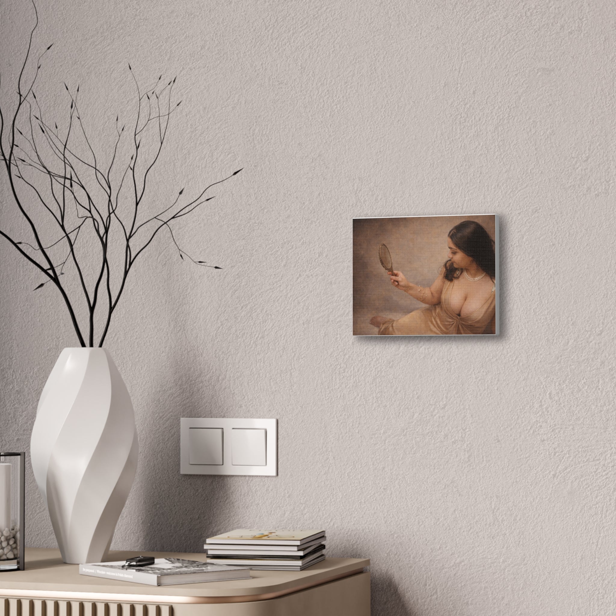 Vintage Portrait Canvas Wall Art — Woman with Hand Mirror