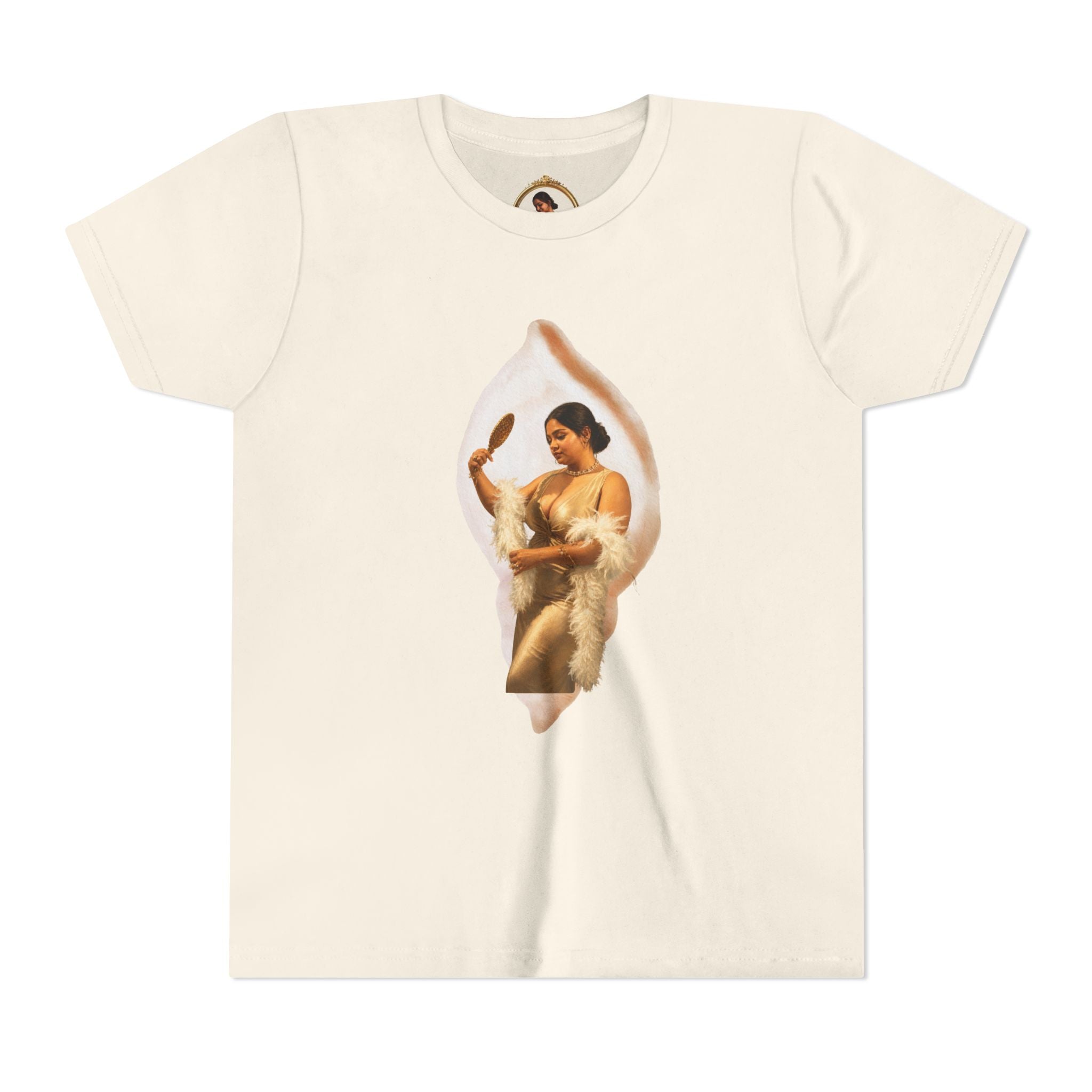 Youth Tee — Vintage Lady Mirror Graphic with “We Will Be Home” Back Text