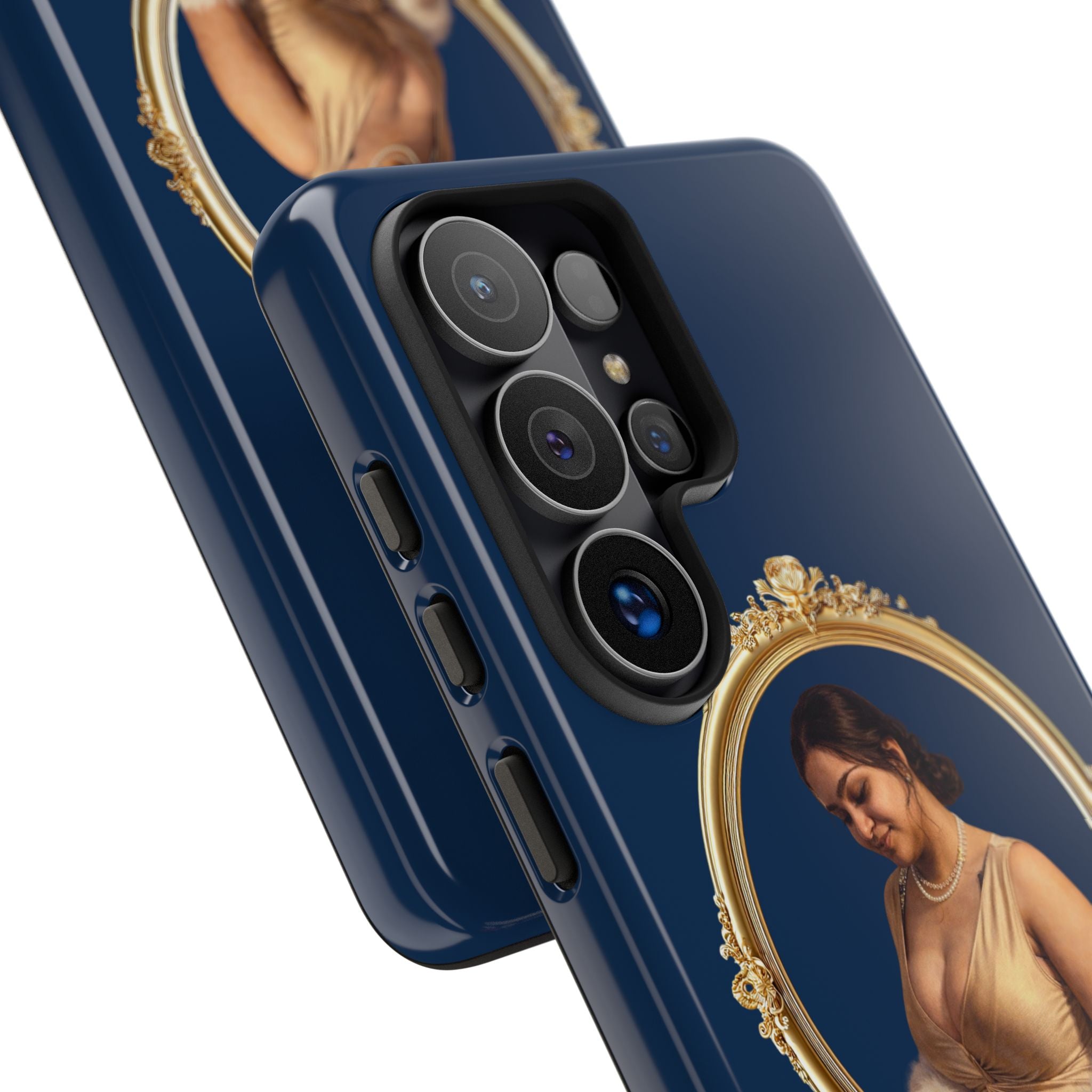 Vintage Portrait Phone Case — Elegant Gold Frame on Navy