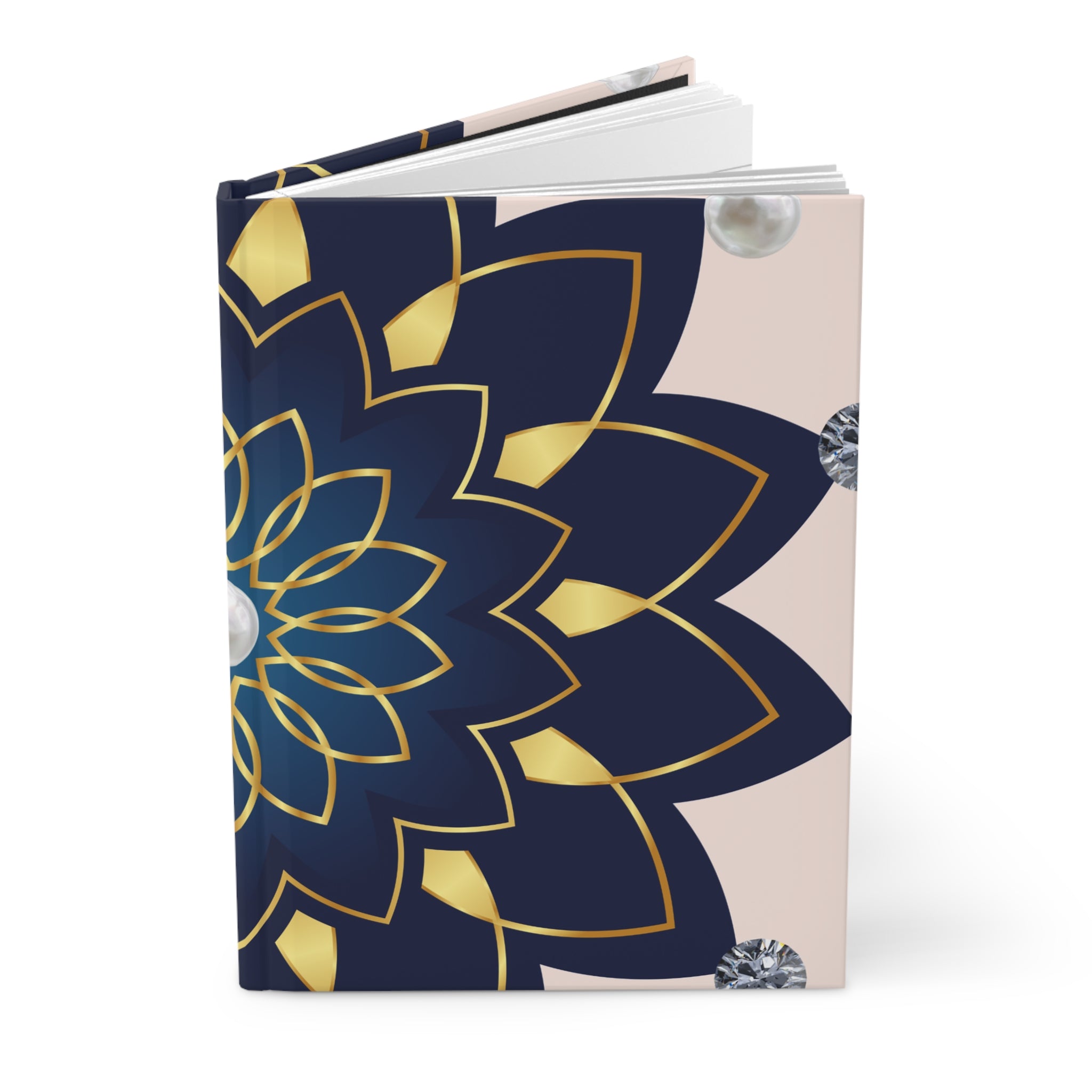 Mandala Blossom Hardcover Journal — Navy & Gold Floral Notebook