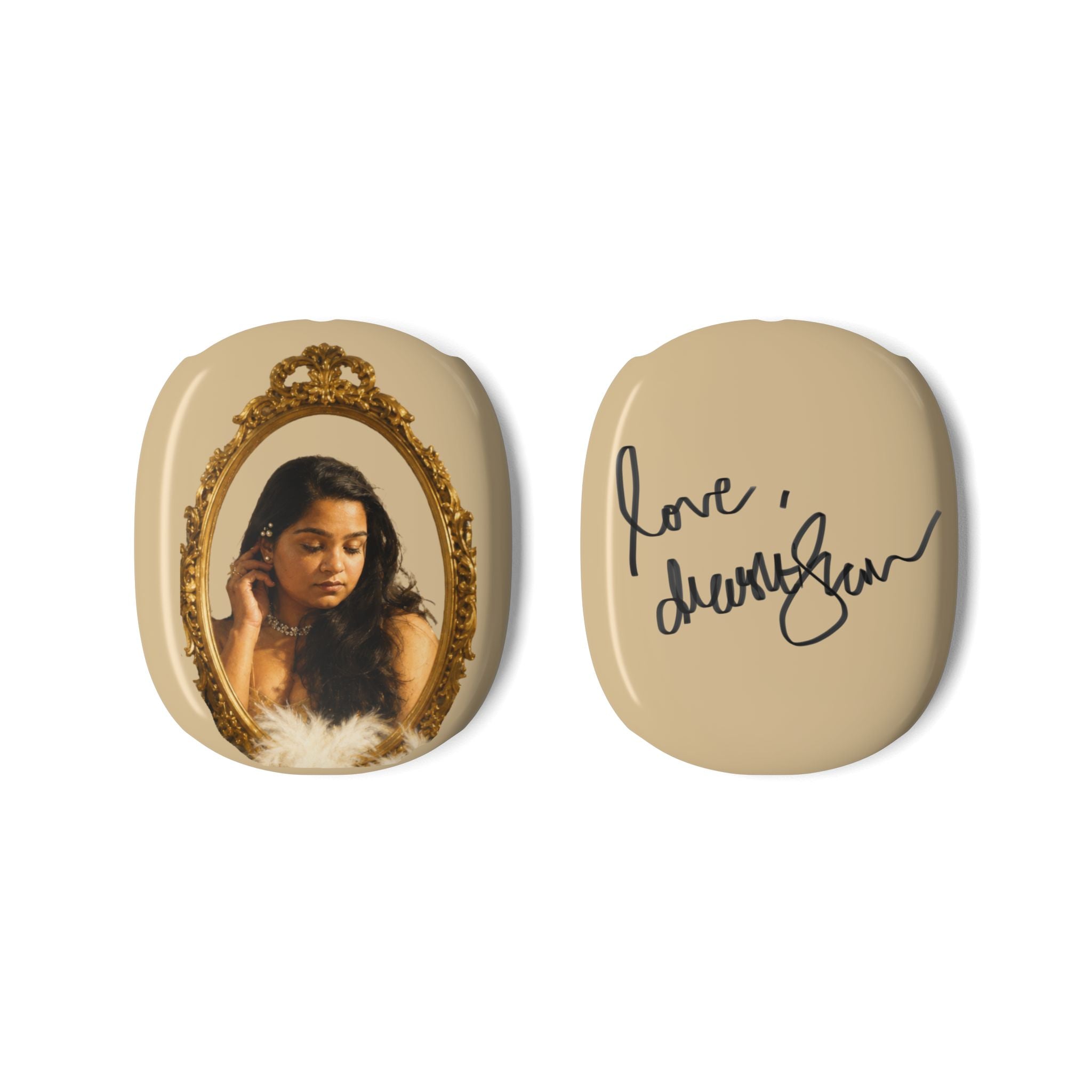 AirPods Max Case — Retro Portrait & "Love, [Signature]" Beige Designer Cover