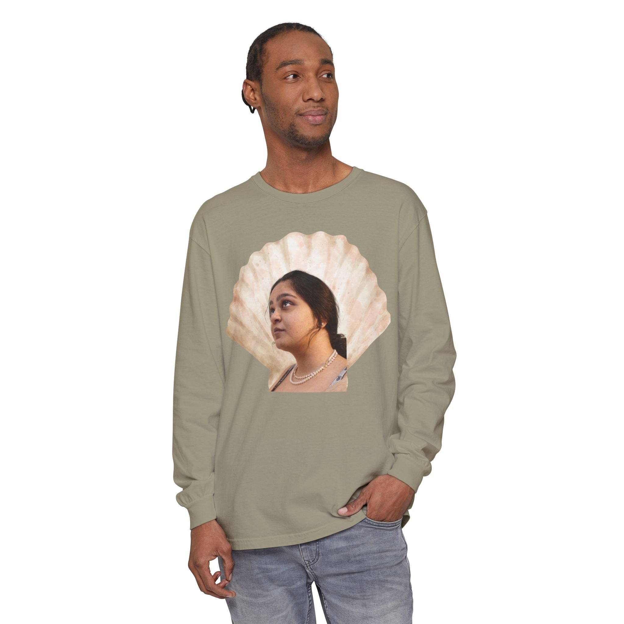 Shell Portrait Long Sleeve Tee — “We Will Be Home” Back Script
