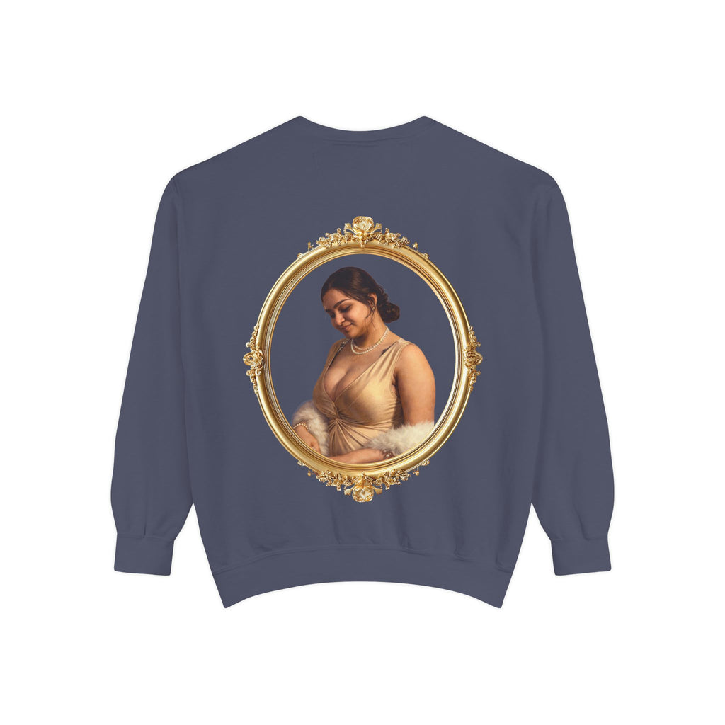 Floral Portrait Sweatshirt — Vintage Gold Frame Art Crewneck