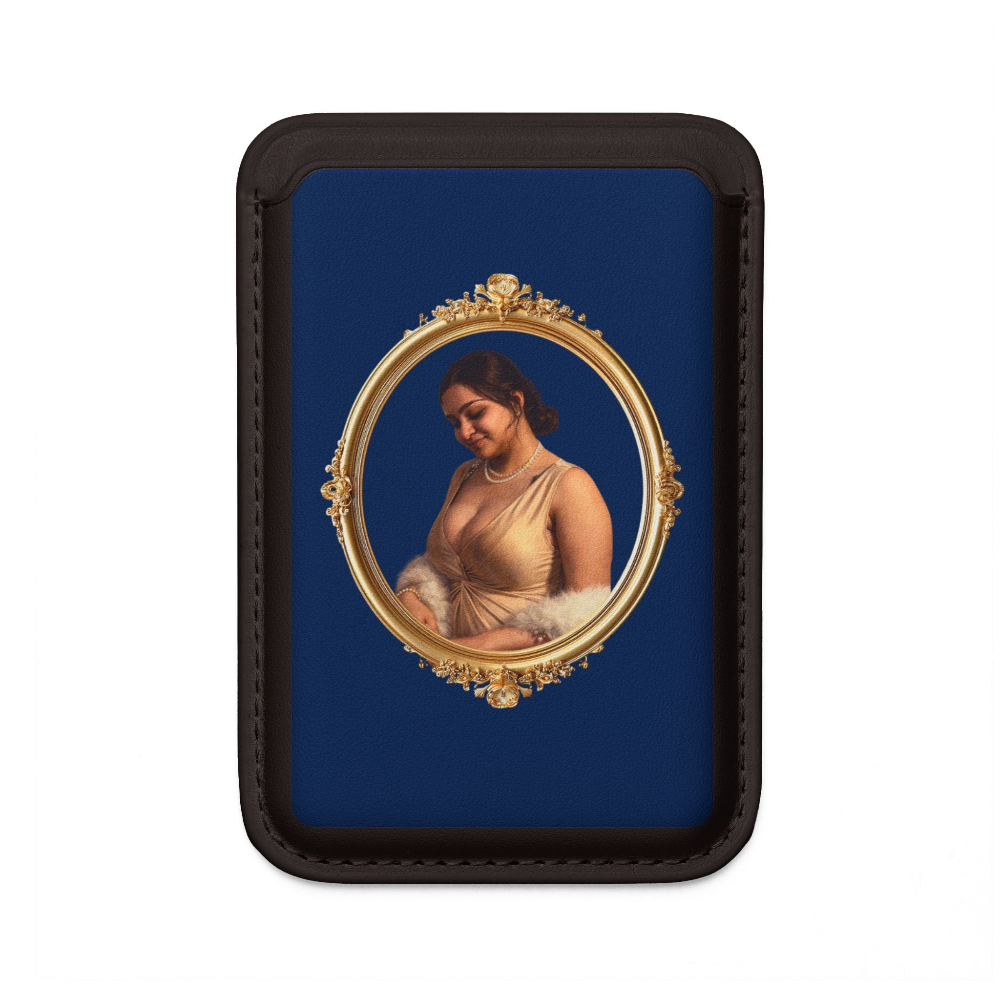 MagSafe Vegan Wallet — Vintage Portrait Gold Frame on Navy