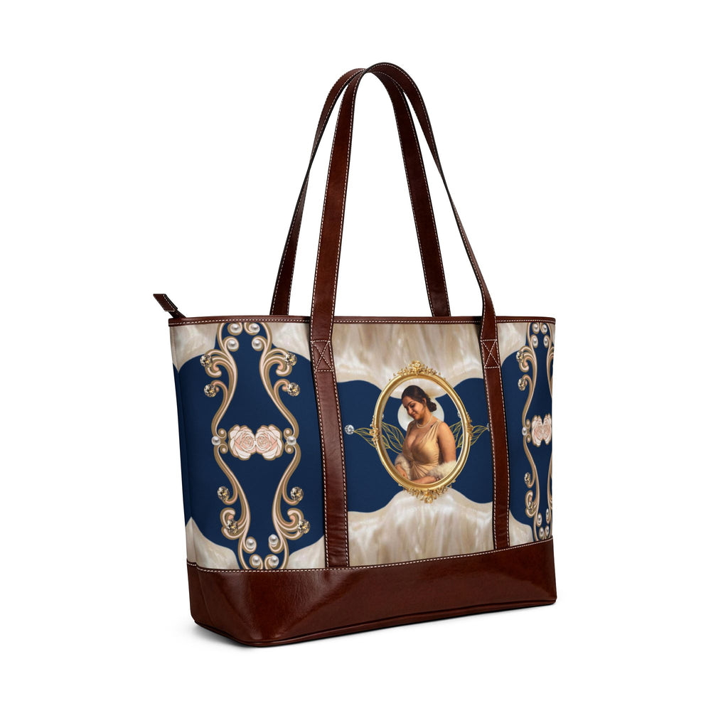 Vintage Cherub Tote Handbag — 'Love, [Signature]' Navy Baroque Shoulder Bag
