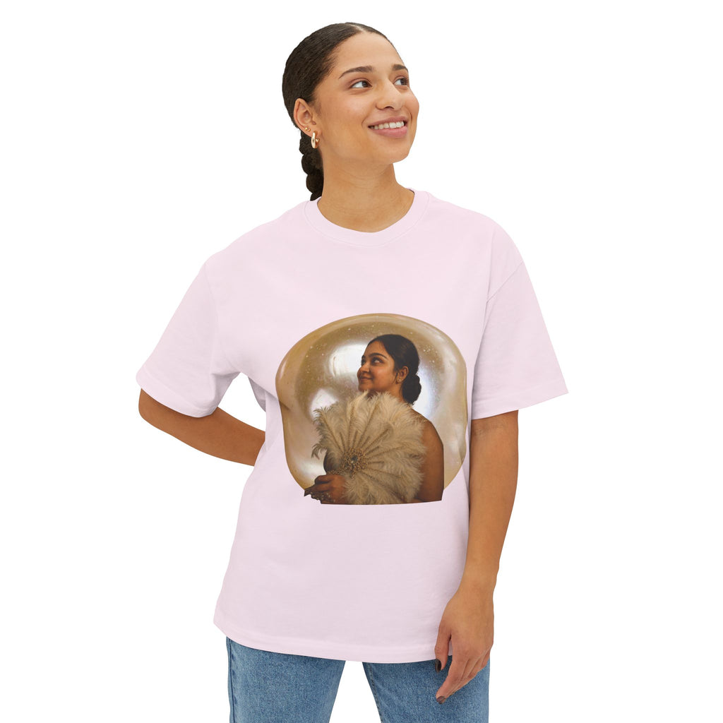 Vintage Portrait Tee — Woman with Fan Graphic Boxy T-Shirt
