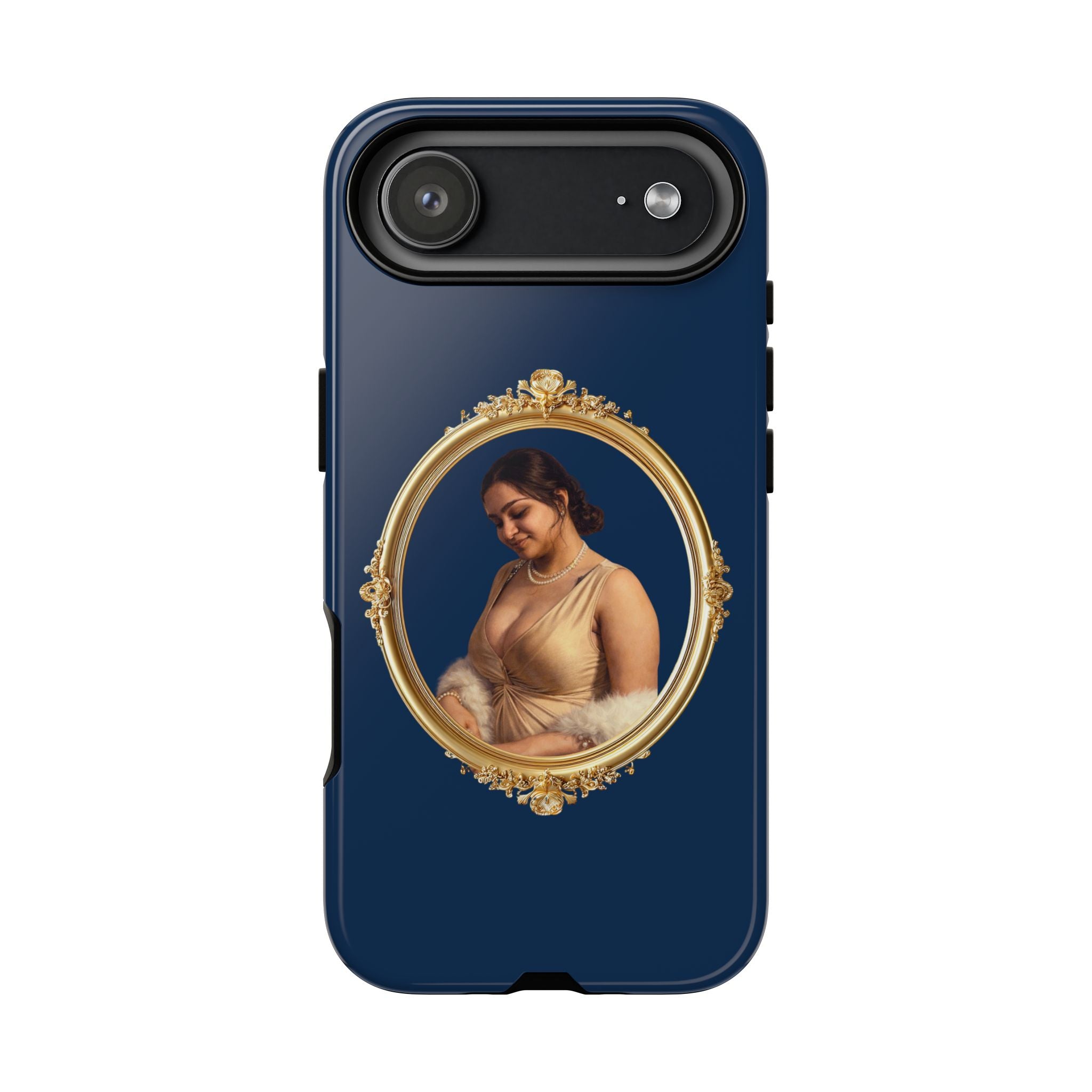 Vintage Portrait Phone Case — Elegant Gold Frame on Navy