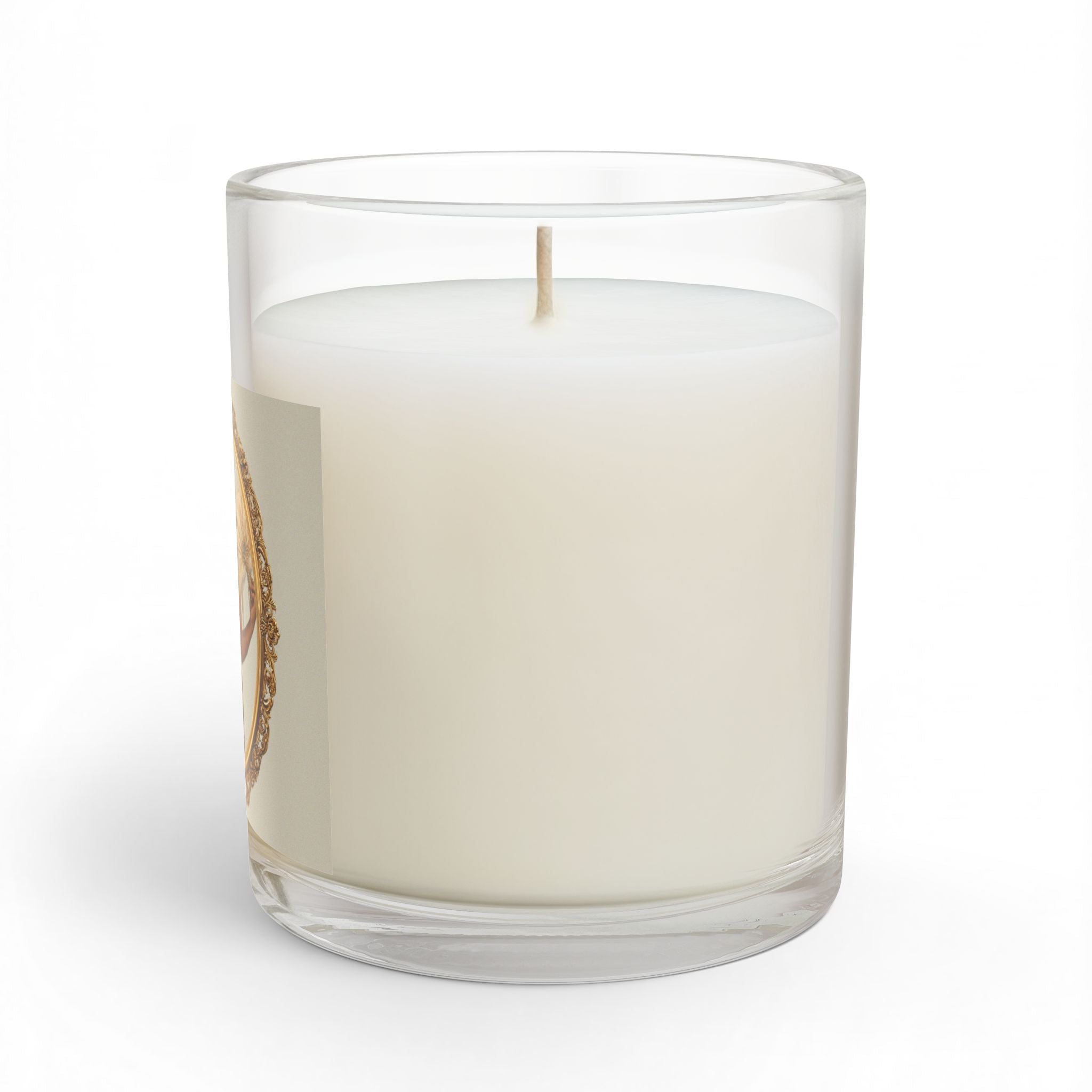 Vintage Portrait Glass Candle — Elegant Woman in Gold Frame, 11oz