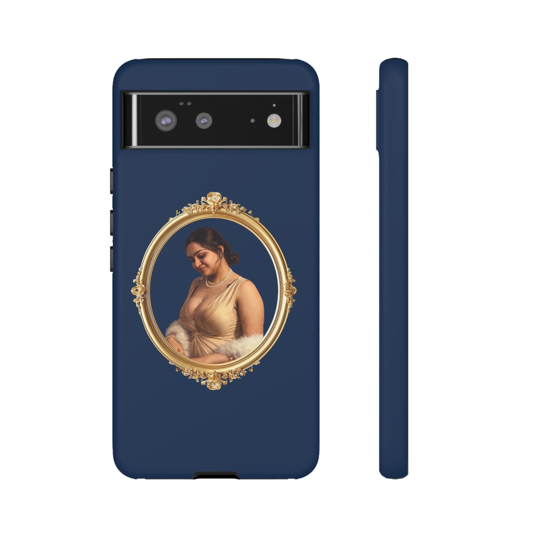 Vintage Portrait Phone Case — Elegant Gold Frame on Navy
