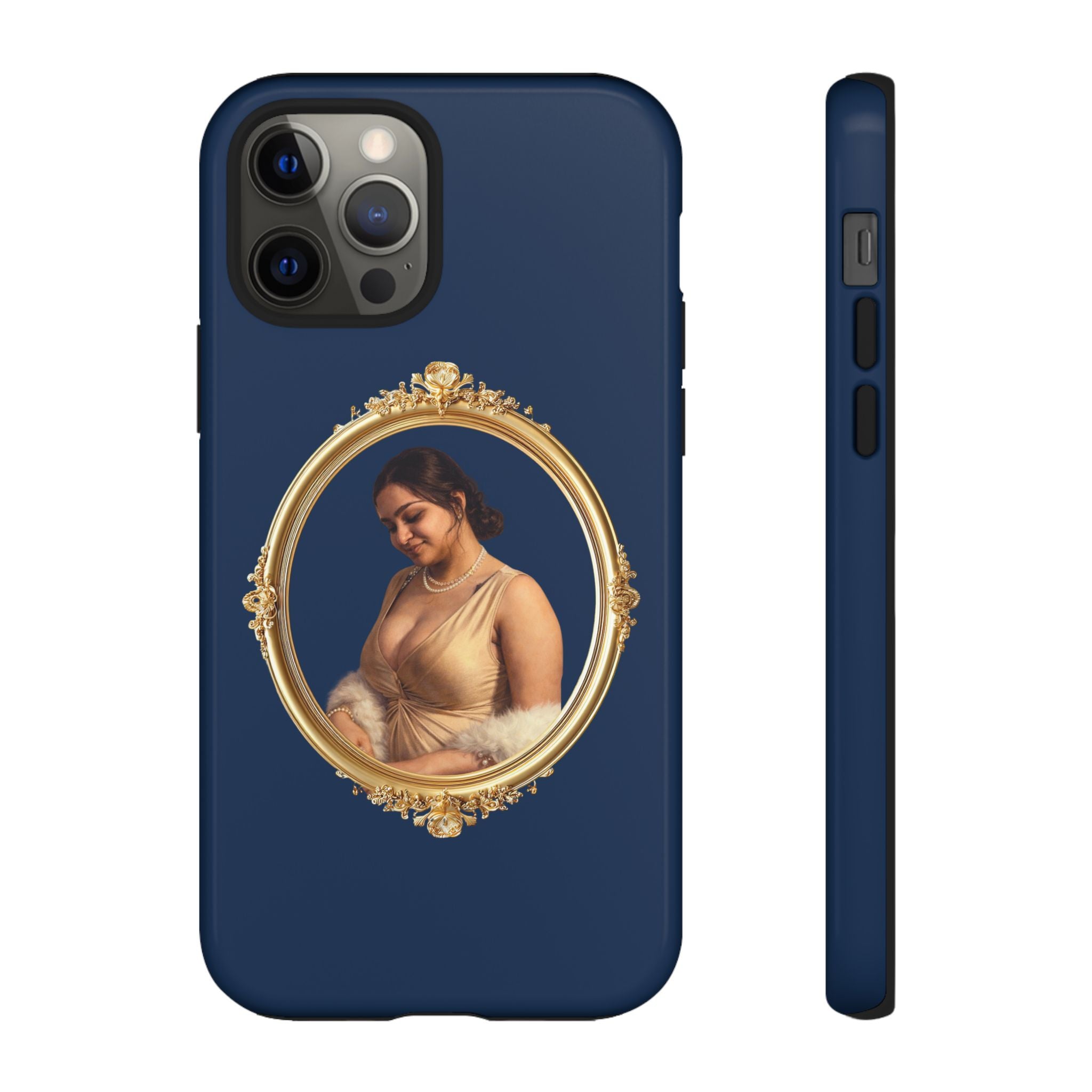 Vintage Portrait Phone Case — Elegant Gold Frame on Navy