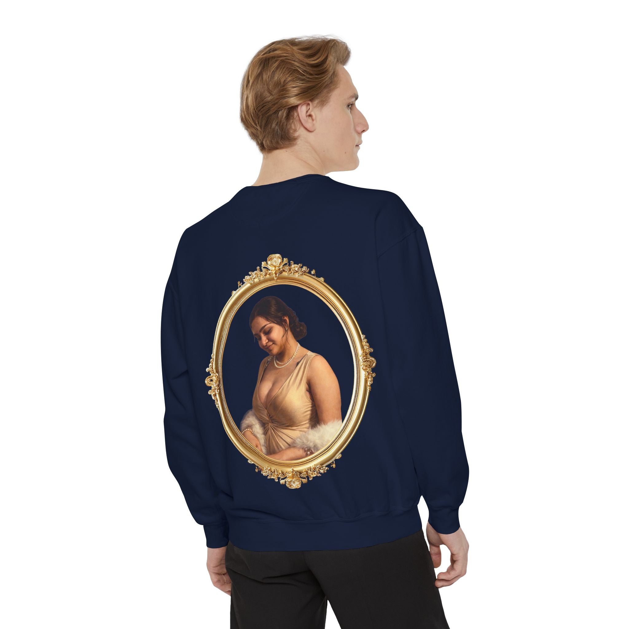 Portrait Sweatshirt — Vintage Frame Elegant Lady Graphic Pullover