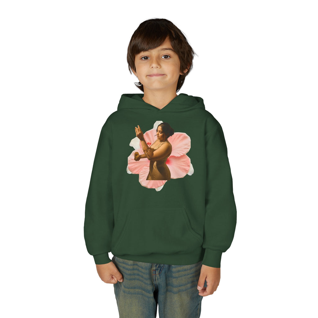 Youth Hoodie — Vintage Dancer Floral Graphic with “We Will Be Home” Back Script