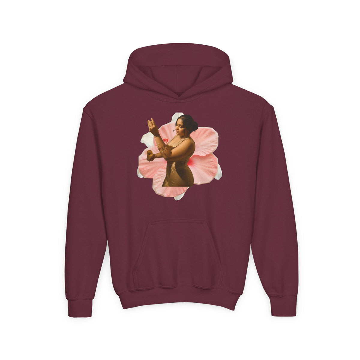 Drashti Hoodie — Vintage Dancer Floral Graphic with “We Will Be Home” Back Script