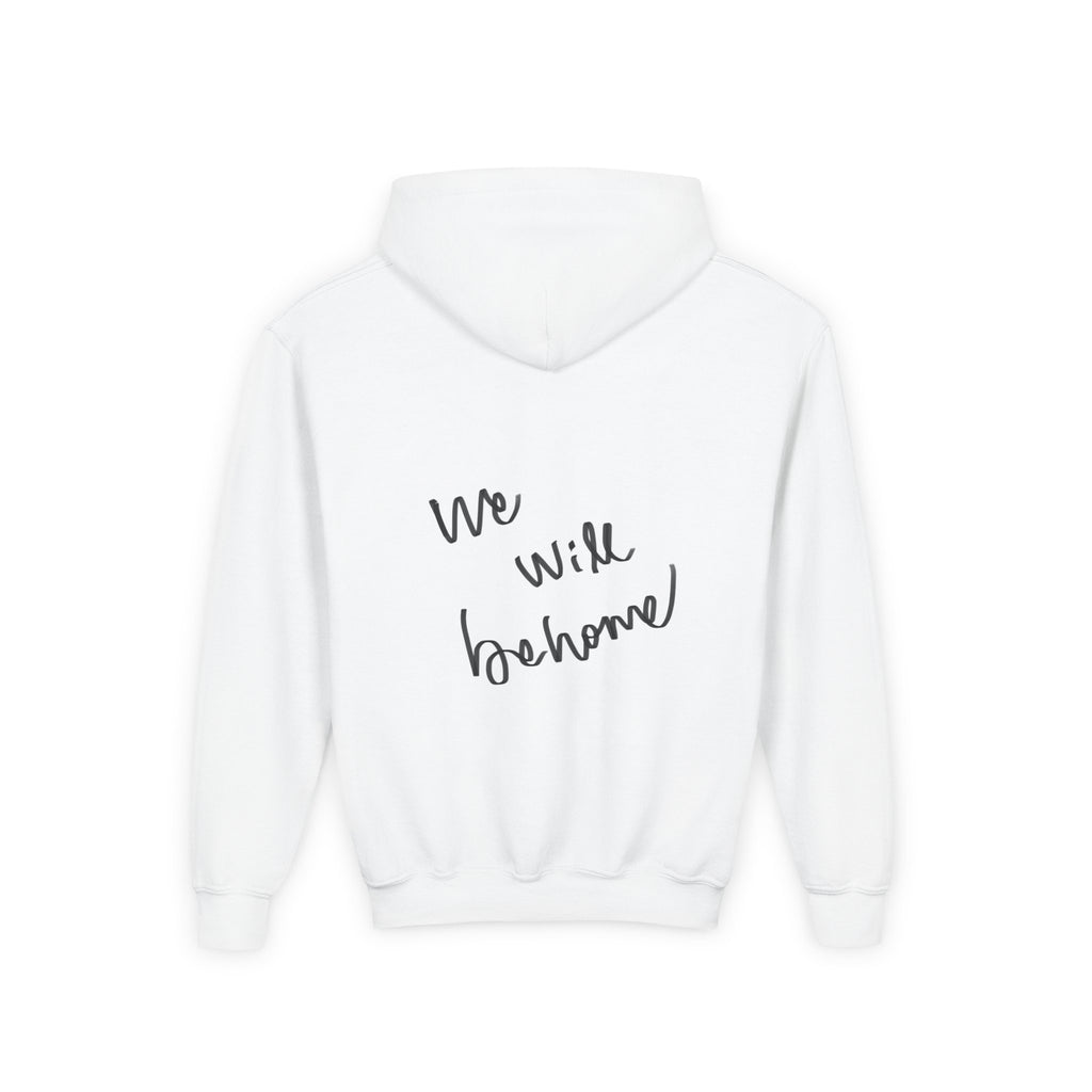 Youth Hoodie — Vintage Dancer Floral Graphic with “We Will Be Home” Back Script