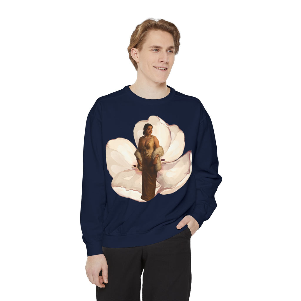 Floral Portrait Sweatshirt — Vintage Gold Frame Art Crewneck