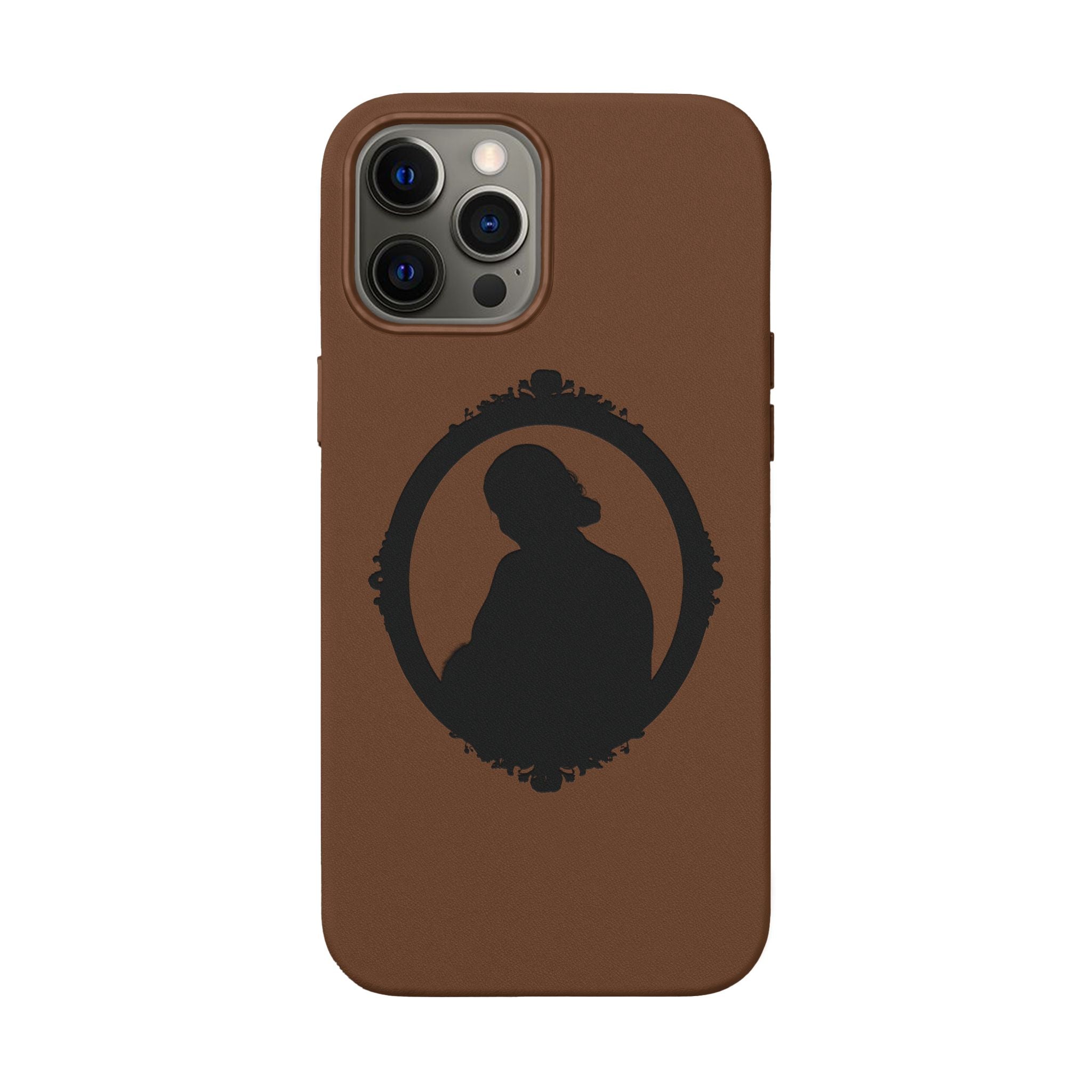 Engraved PU Leather Phone Case — Silhouette Outline Design