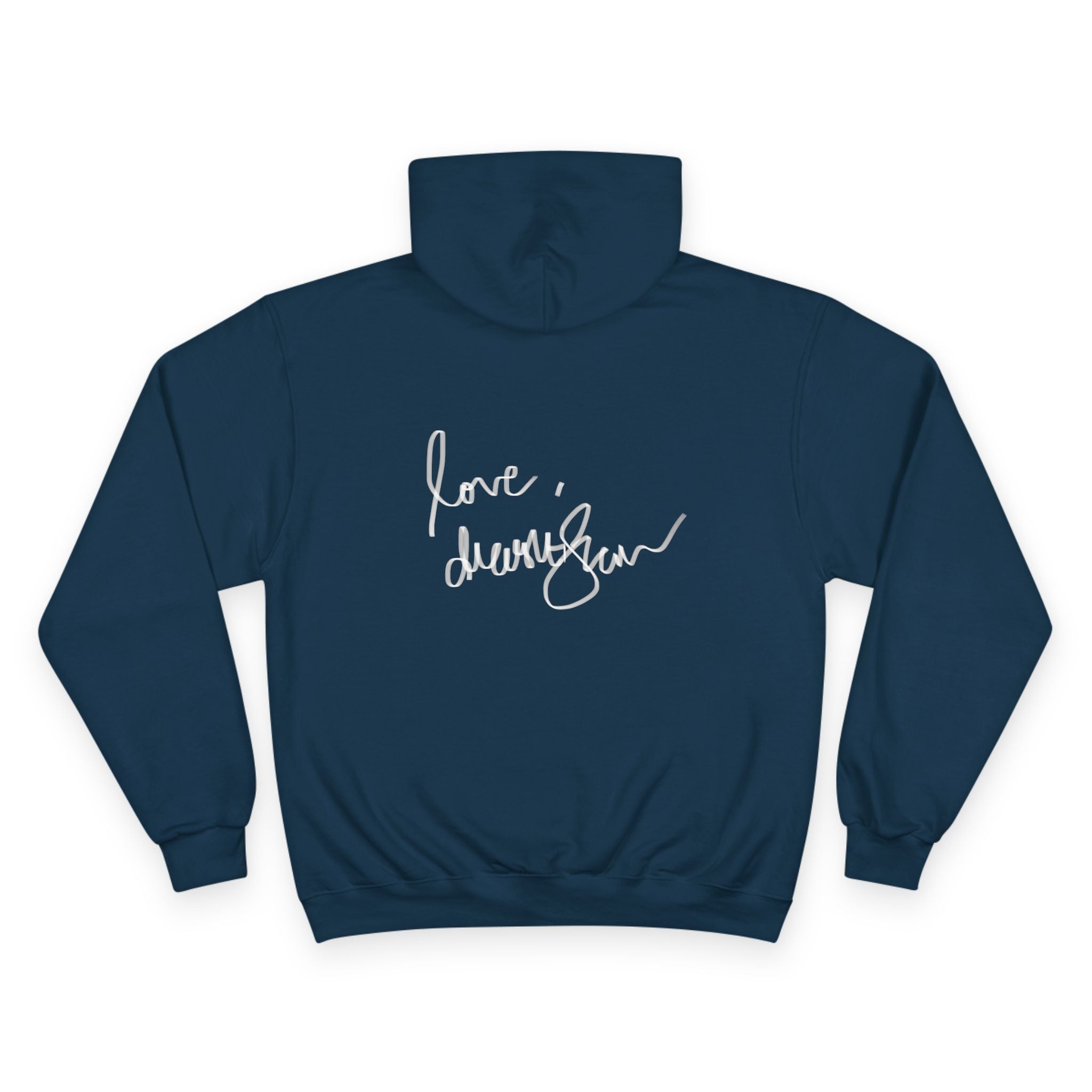 Champion Hoodie — Vintage Reclining Muse Graphic Hoodie with 'love, dunneGaur' Script