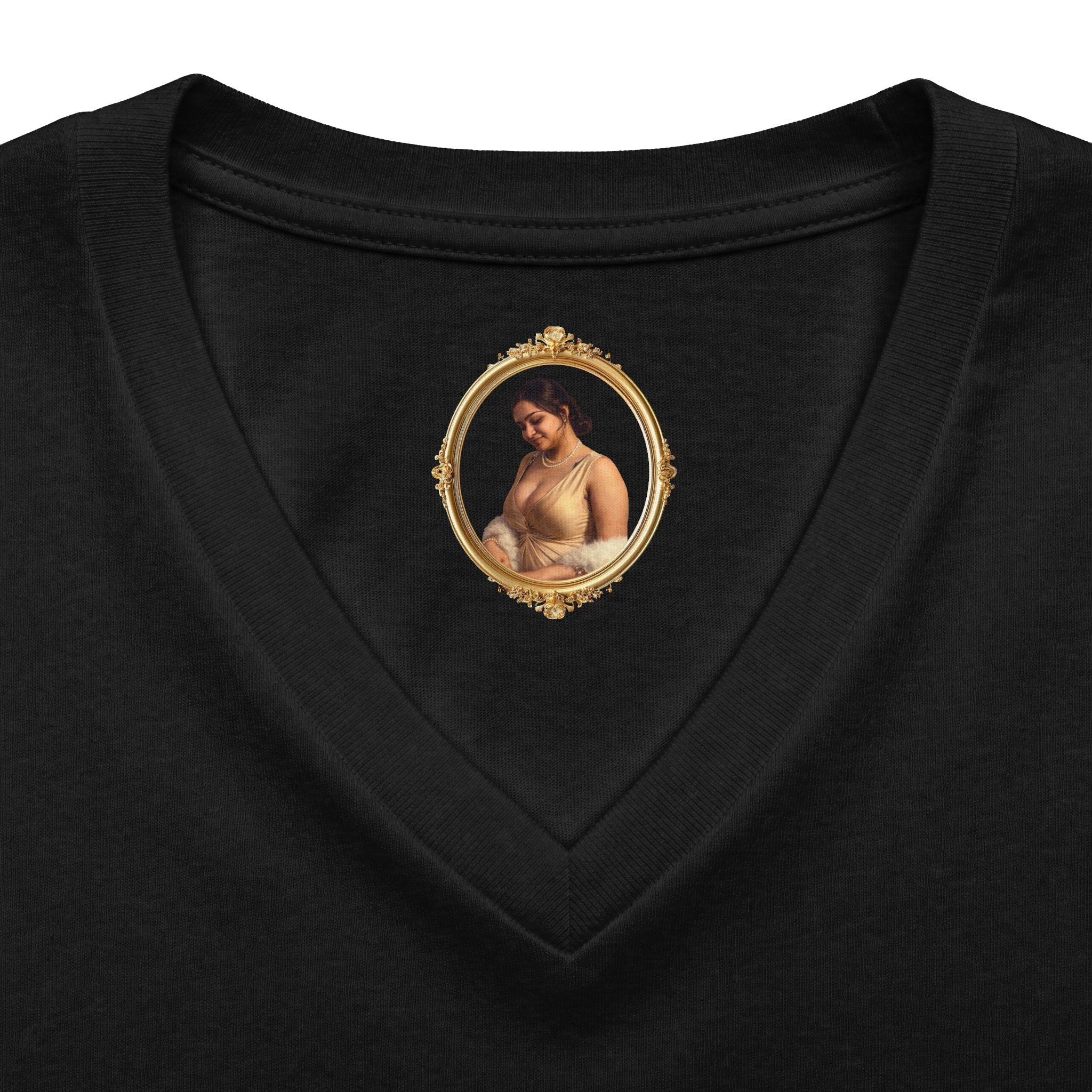 Floral Portrait V‑Neck Tee — Vintage Woman in Magnolia Print