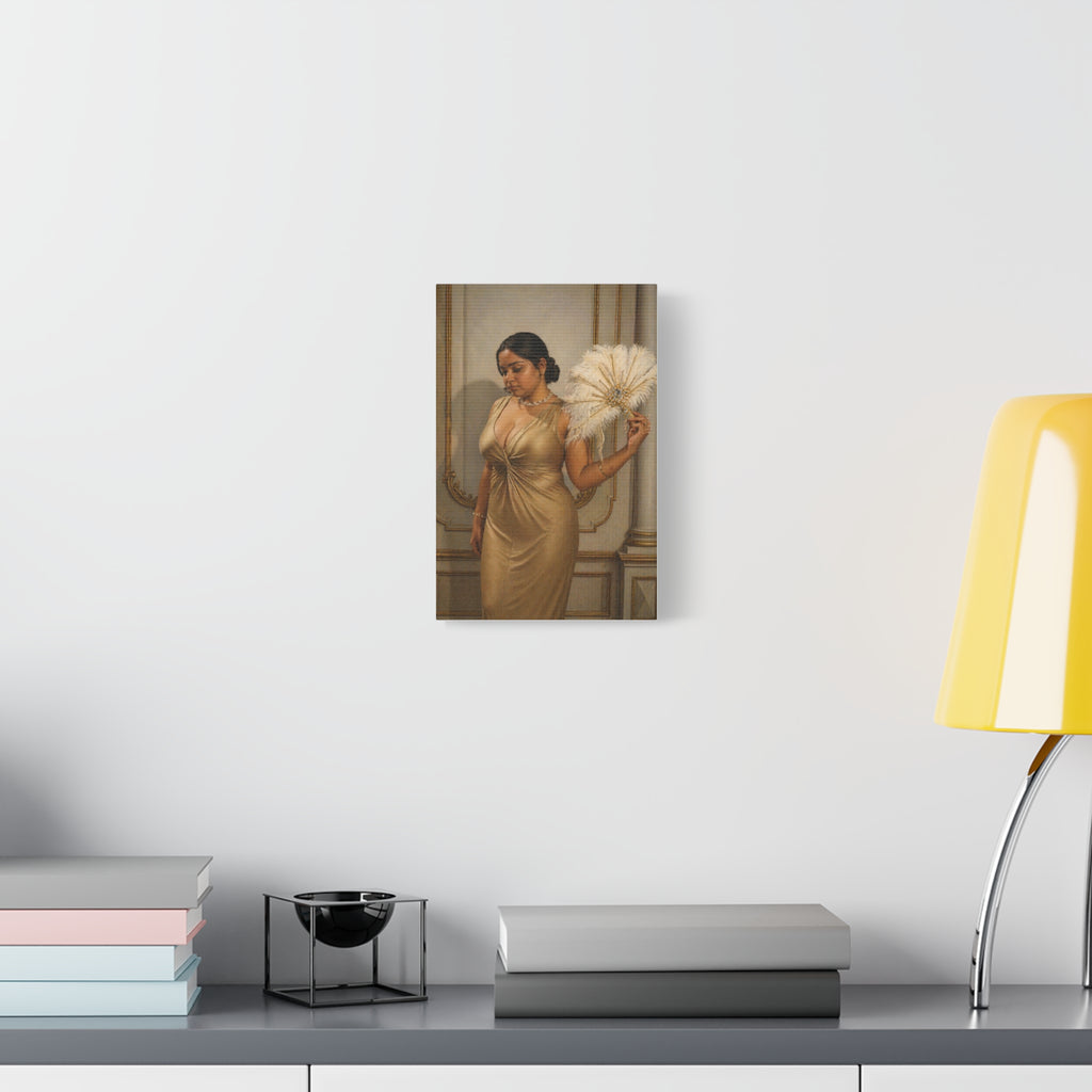 Vintage Glamour Canvas Print — Elegant Woman in Gold Gown Art