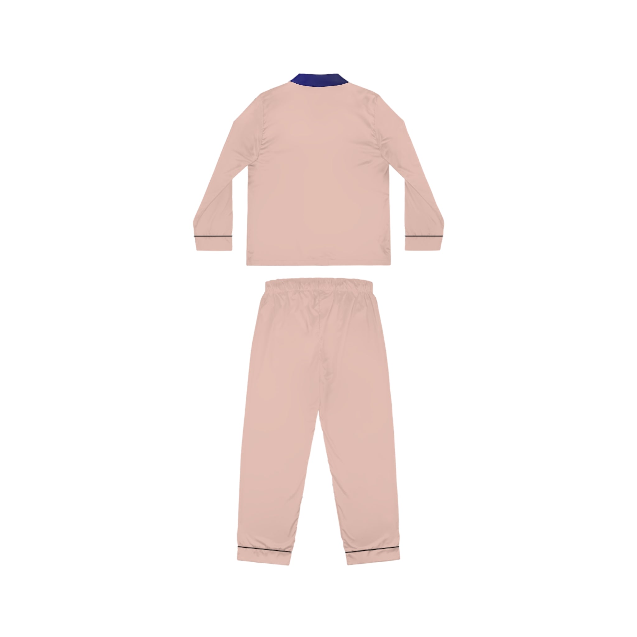 Women's Satin Pajama Set - Blush Pink with Navy Trim (Silky Loungewear)