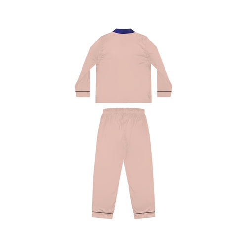 WWBH Women's Satin Pajama Set - Blush Pink with Navy Trim (Silky Loungewear)