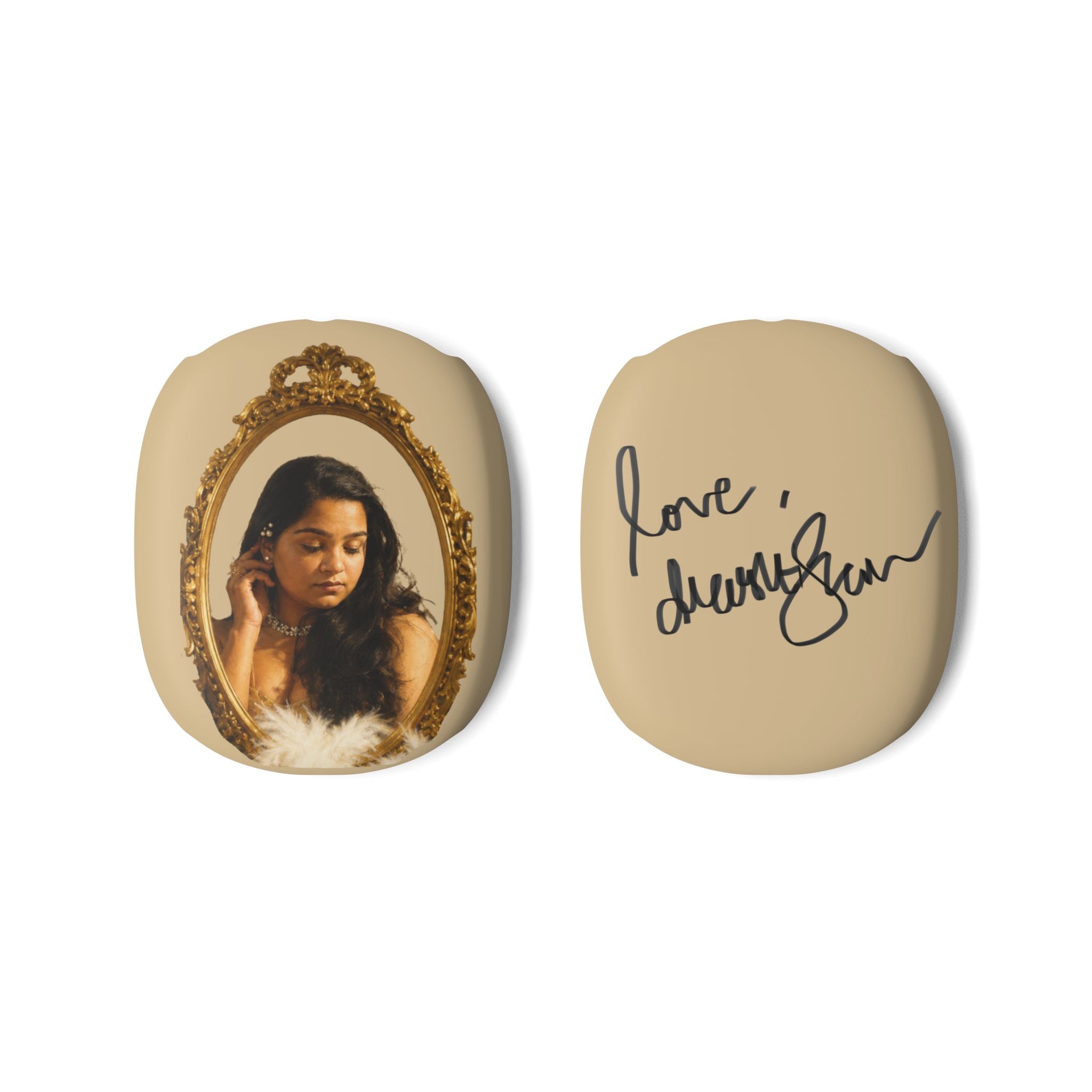 AirPods Max Case — Retro Portrait & "Love, [Signature]" Beige Designer Cover
