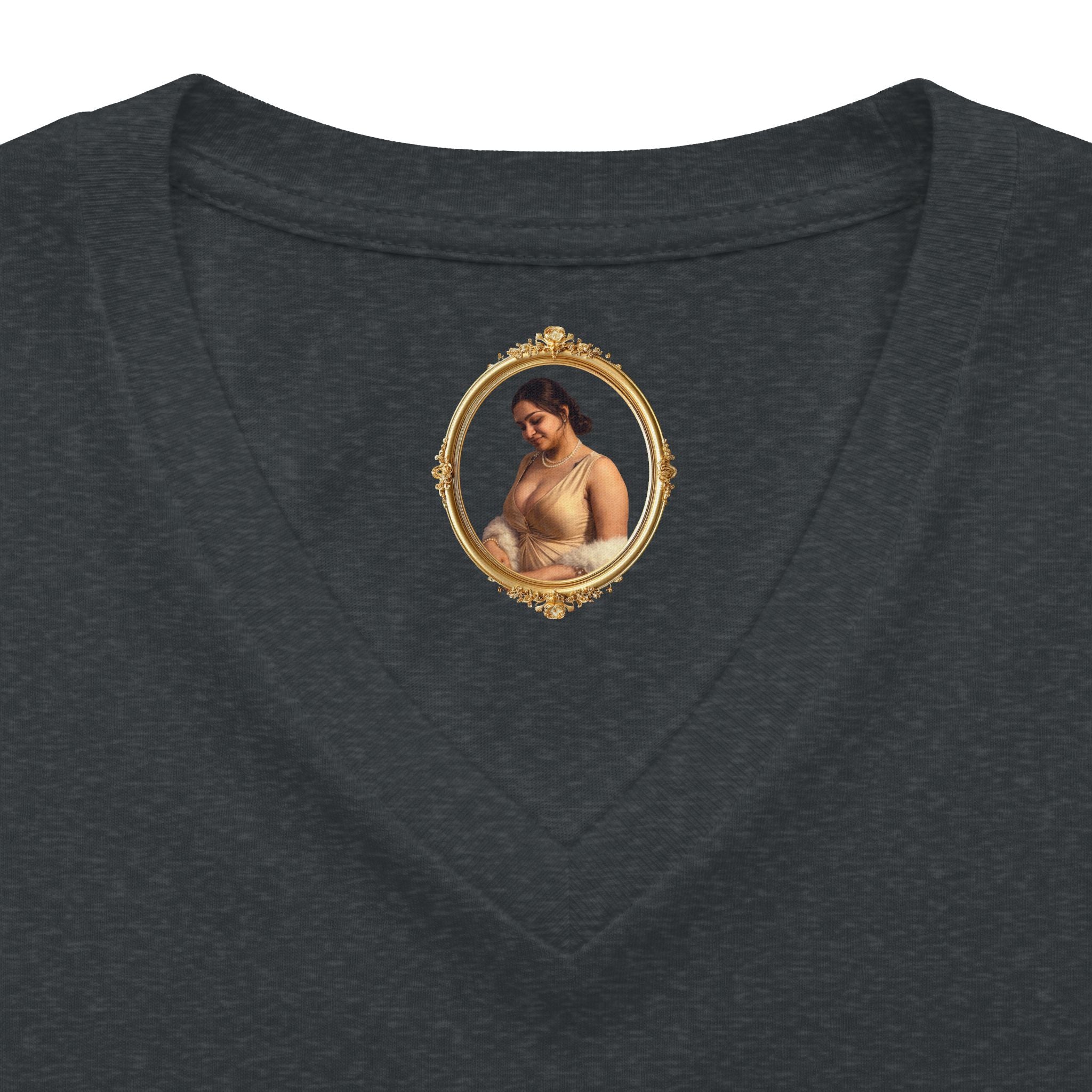 Floral Portrait V‑Neck Tee — Vintage Woman in Magnolia Print