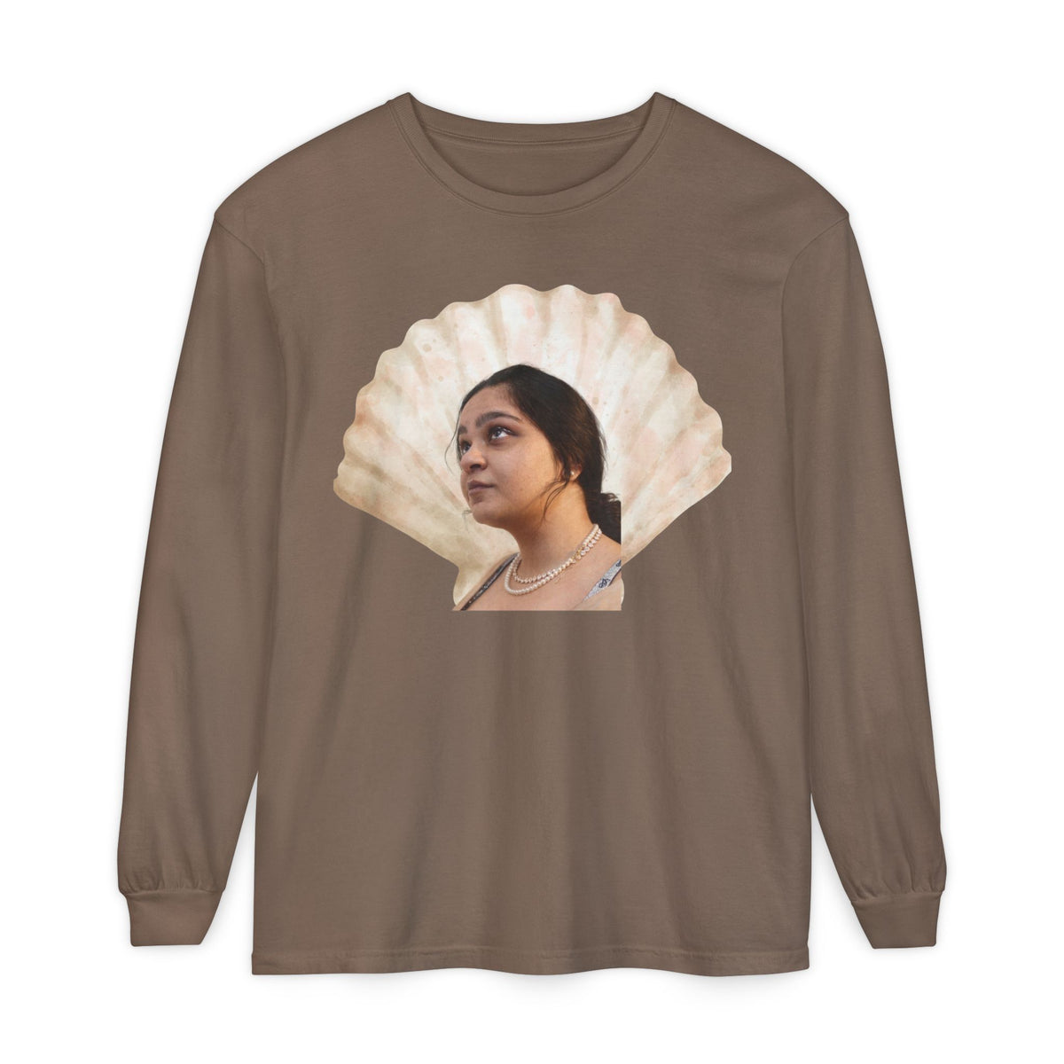 Drashti Shell Portrait Long Sleeve Tee — “We Will Be Home” Back Script