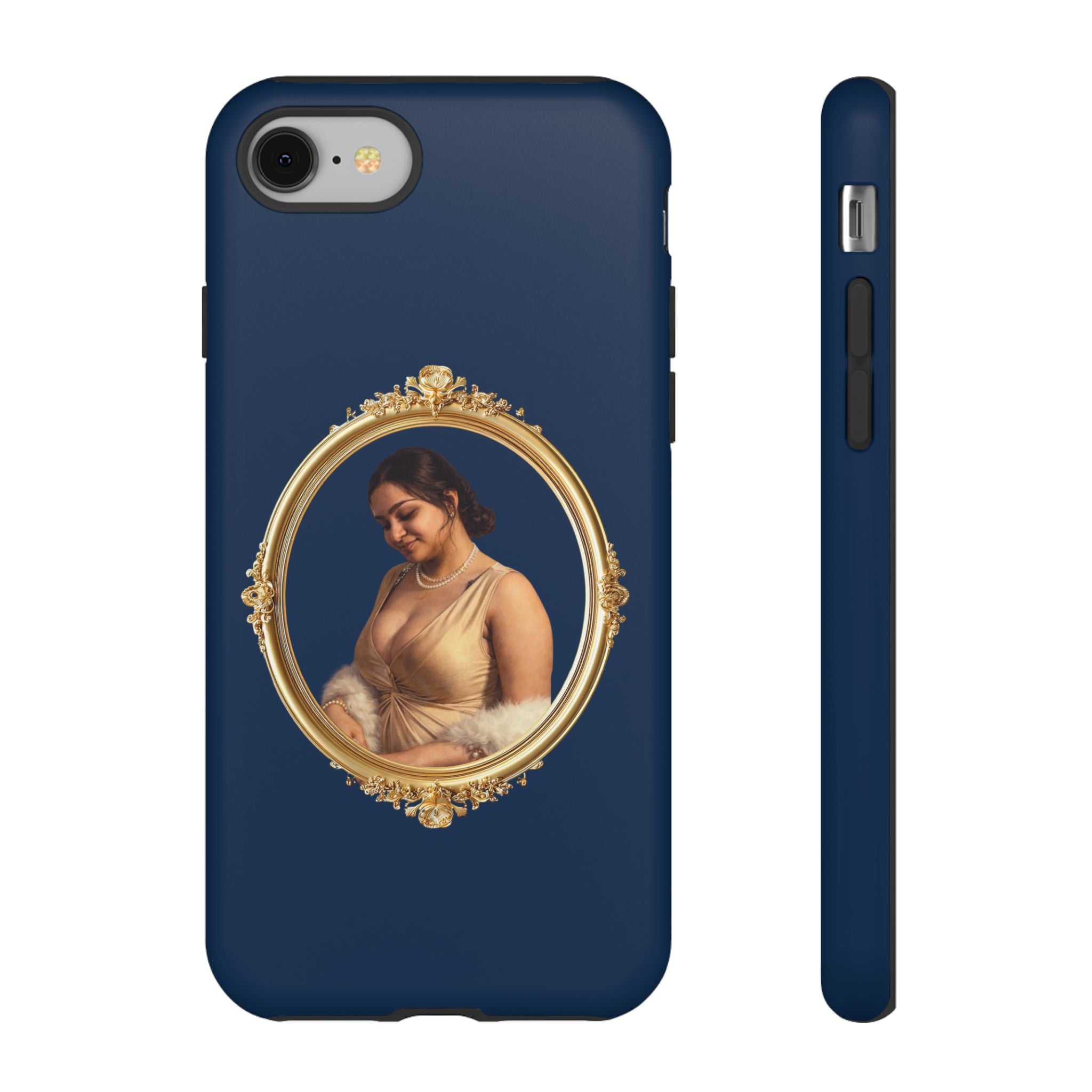 Vintage Portrait Phone Case — Elegant Gold Frame on Navy