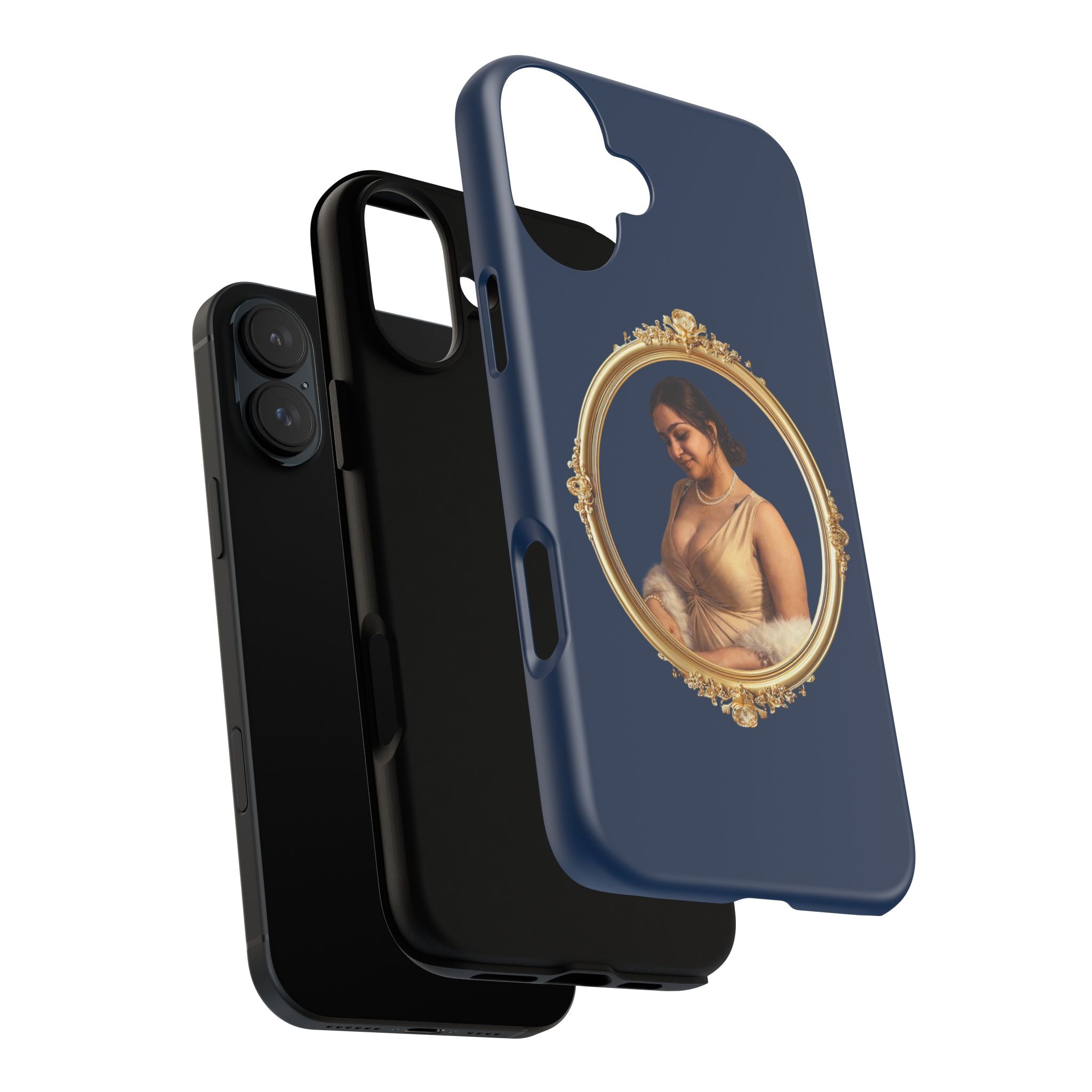 Vintage Portrait Phone Case — Elegant Gold Frame on Navy