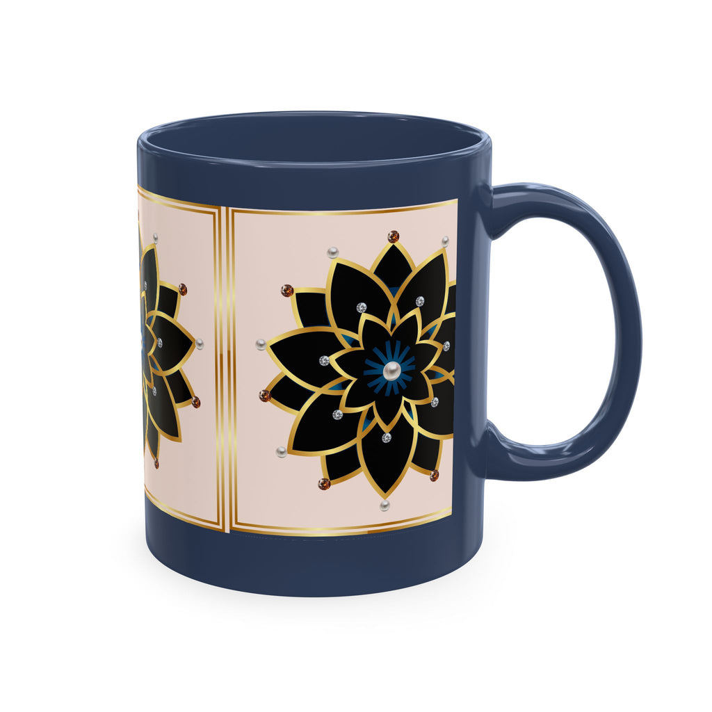 Ceramic Mug — Elegant Black & Gold Floral Mandala Design