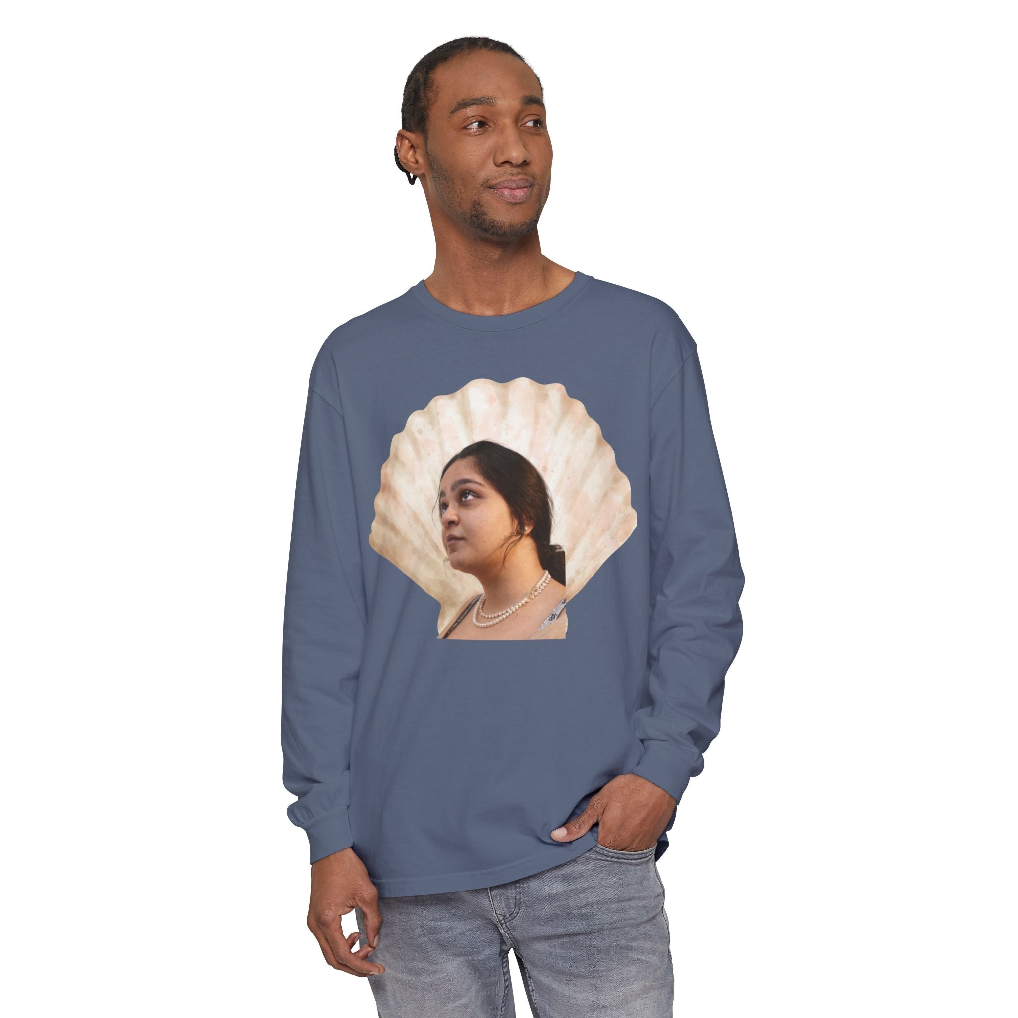 Shell Portrait Long Sleeve Tee — “We Will Be Home” Back Script