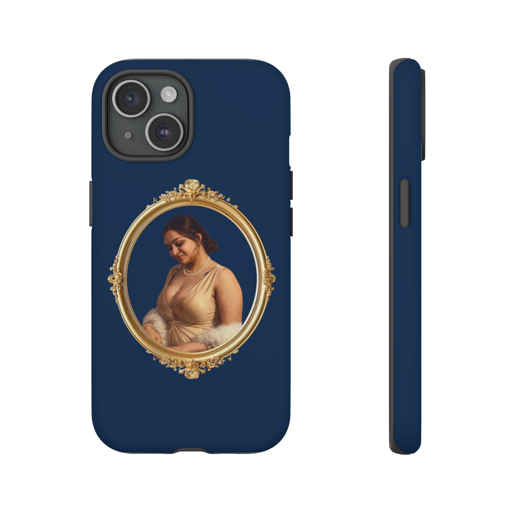 Vintage Portrait Phone Case — Elegant Gold Frame on Navy
