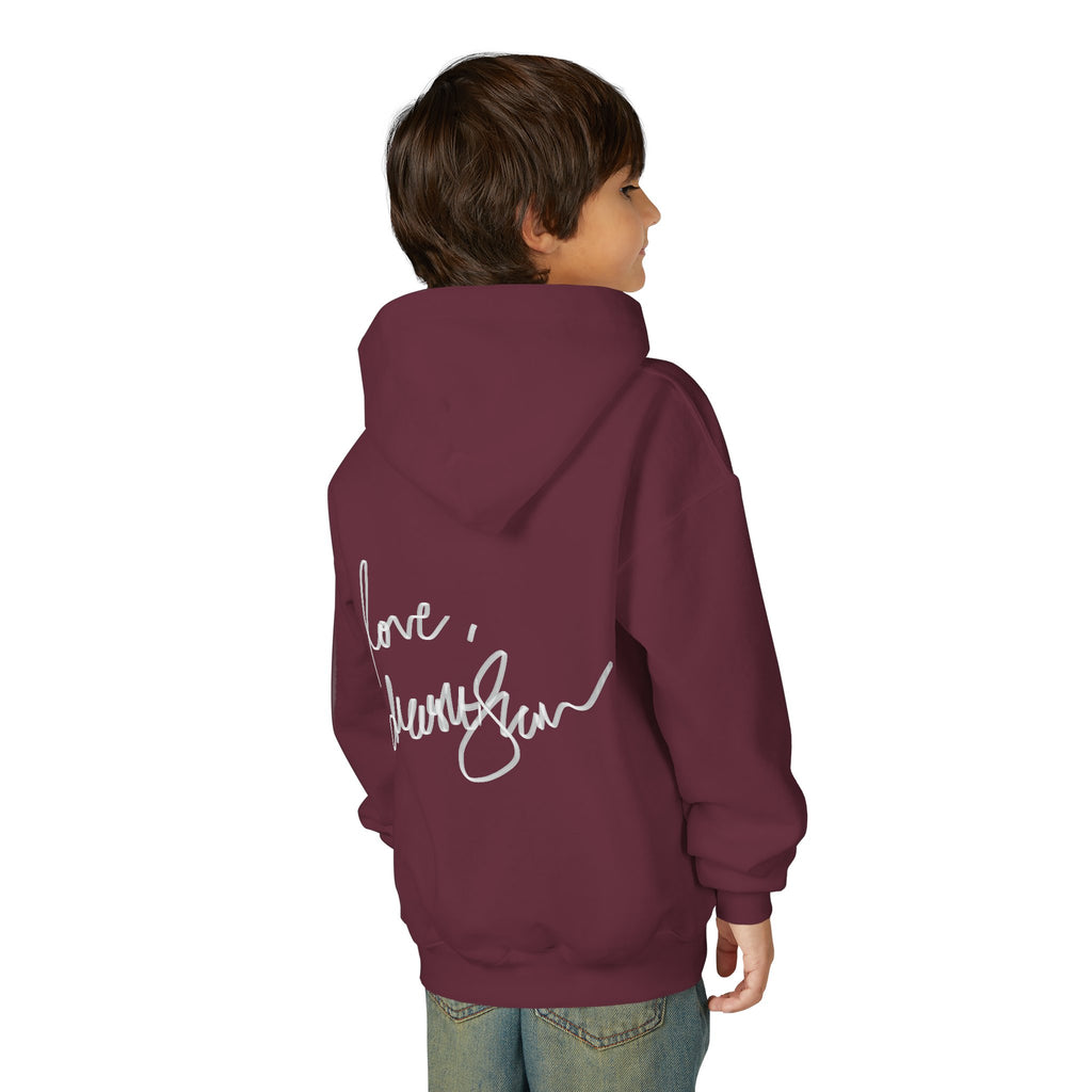 Youth Hoodie — Vintage Dancer Floral Graphic with “We Will Be Home” Back Script