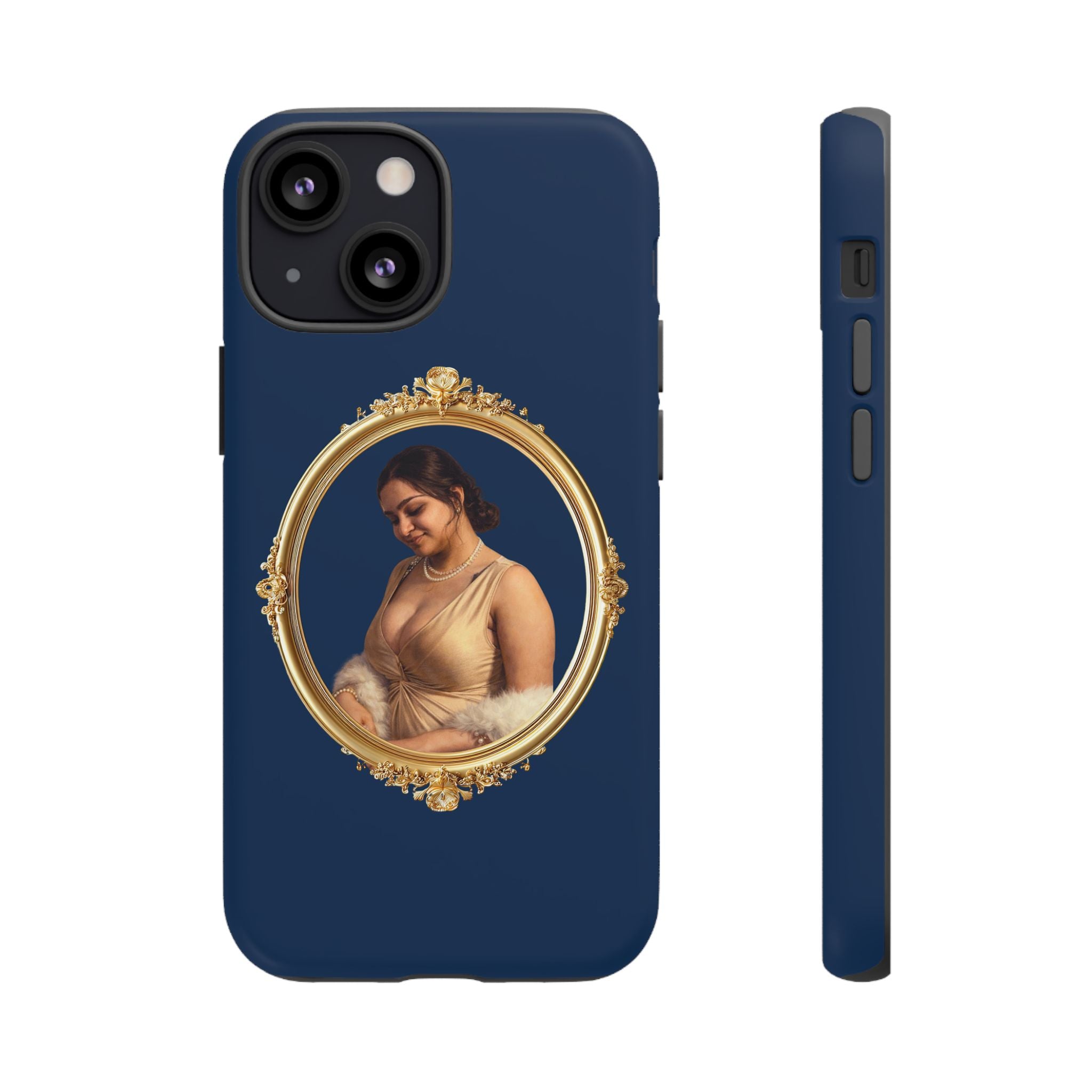 Vintage Portrait Phone Case — Elegant Gold Frame on Navy