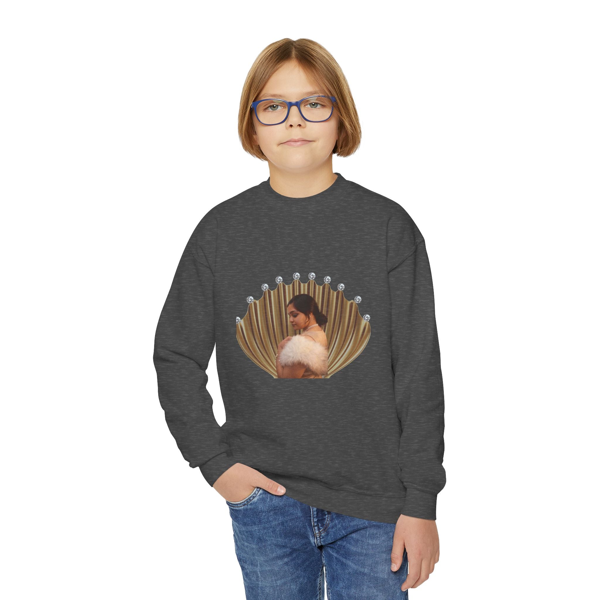 Youth Crewneck Sweatshirt — 'We Will Be Home' Vintage Portrait Graphic