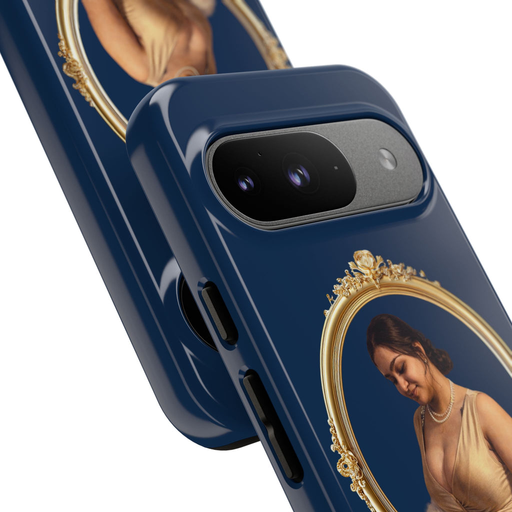 Vintage Portrait Phone Case — Elegant Gold Frame on Navy