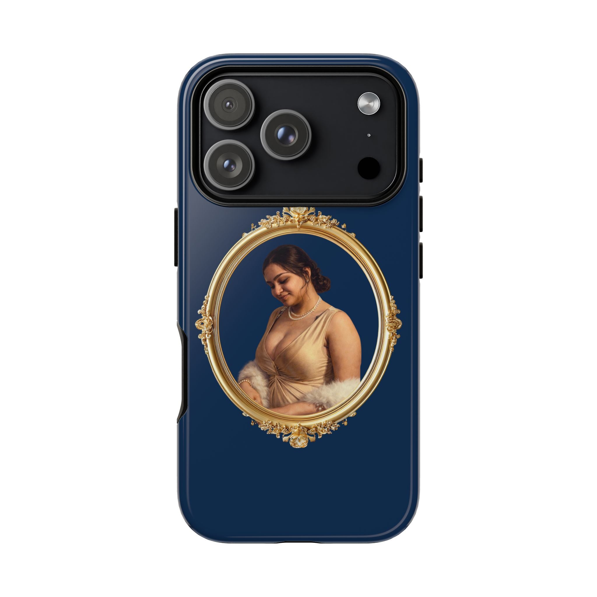 Vintage Portrait Phone Case — Elegant Gold Frame on Navy